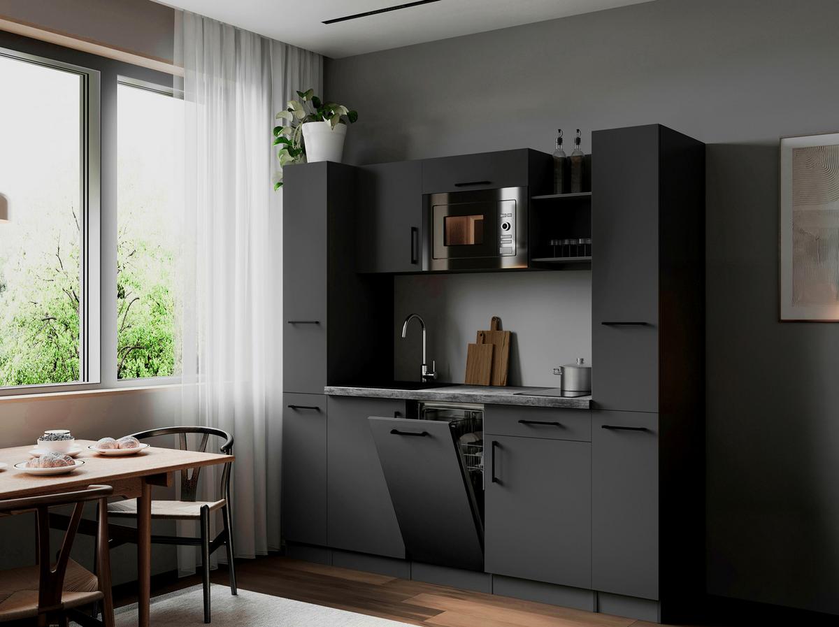 Küchenblock Oliver m. Geräten Grau - Grau, Trend, Holzwerkstoff/Metall (205cm) - Respekta