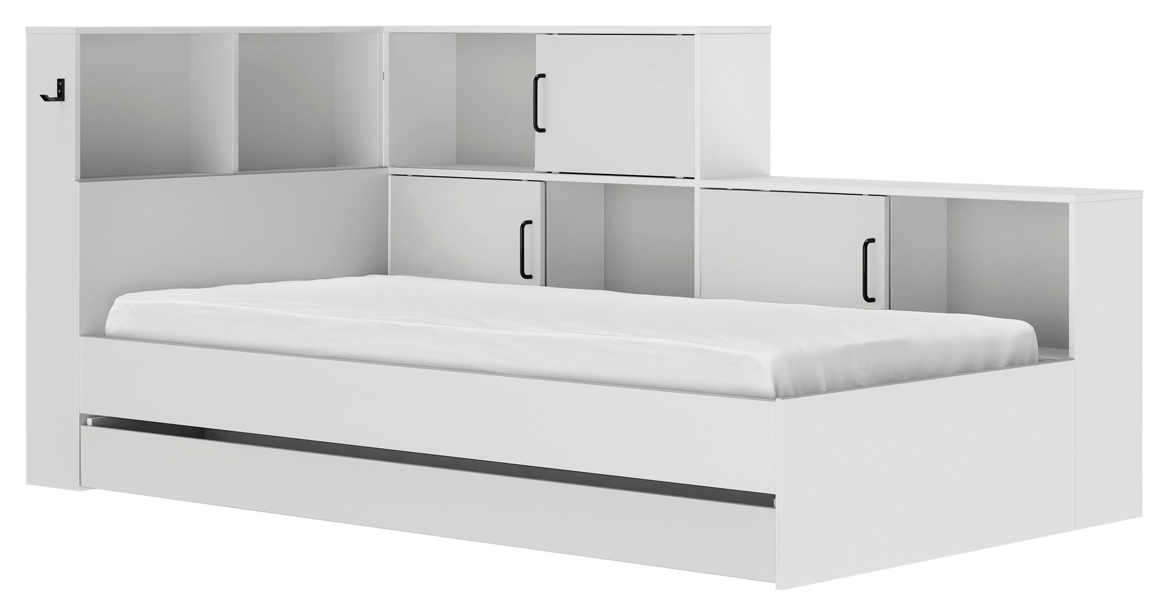 Postelja S Predalom Erwan, Bela, 90x200cm - bela, Moderno, leseni material (90/200cm) - MID.YOU