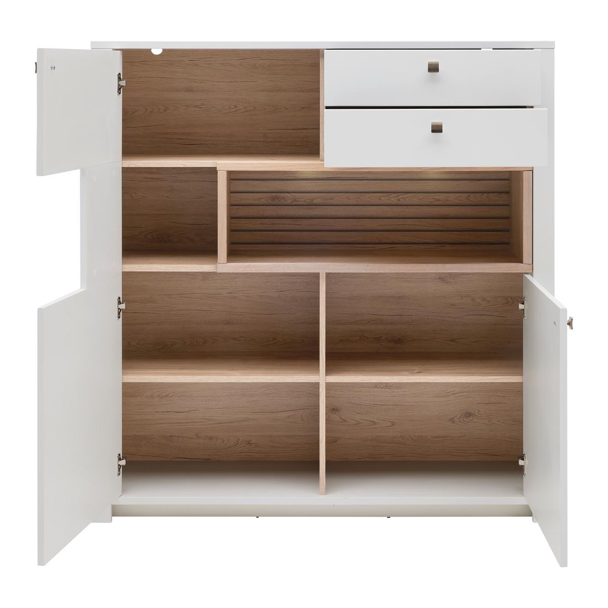 Highboard Whitehouse 10Q8WR22 Weiss/Eichefarben - Weiss/Edelstahlfarben, Modern, Holz/Holzwerkstoff (132/138/41cm) - Premium Living