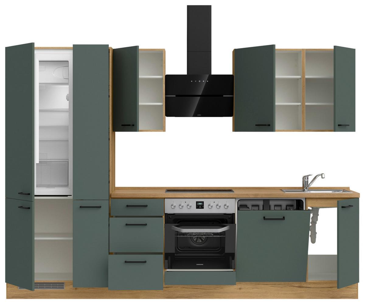 Küchenblock Easytouch High m. Geräten Dunkelgrün - Dunkelgrün/Eichefarben, MODERN, Holzwerkstoff/Metall (300cm) - Nobilia