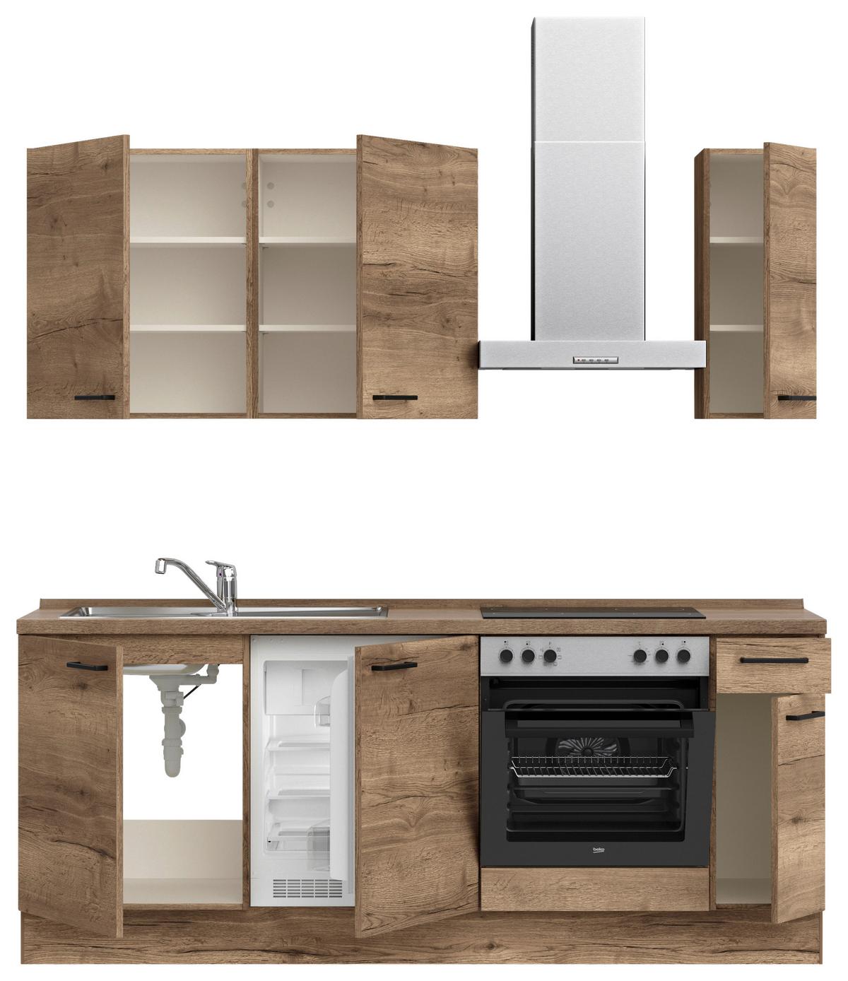 Küchenblock Structura Low m. Geräten Eiche dunkel - Eiche dunkel/Eichefarben, MODERN, Holzwerkstoff/Metall (210cm) - Nobilia