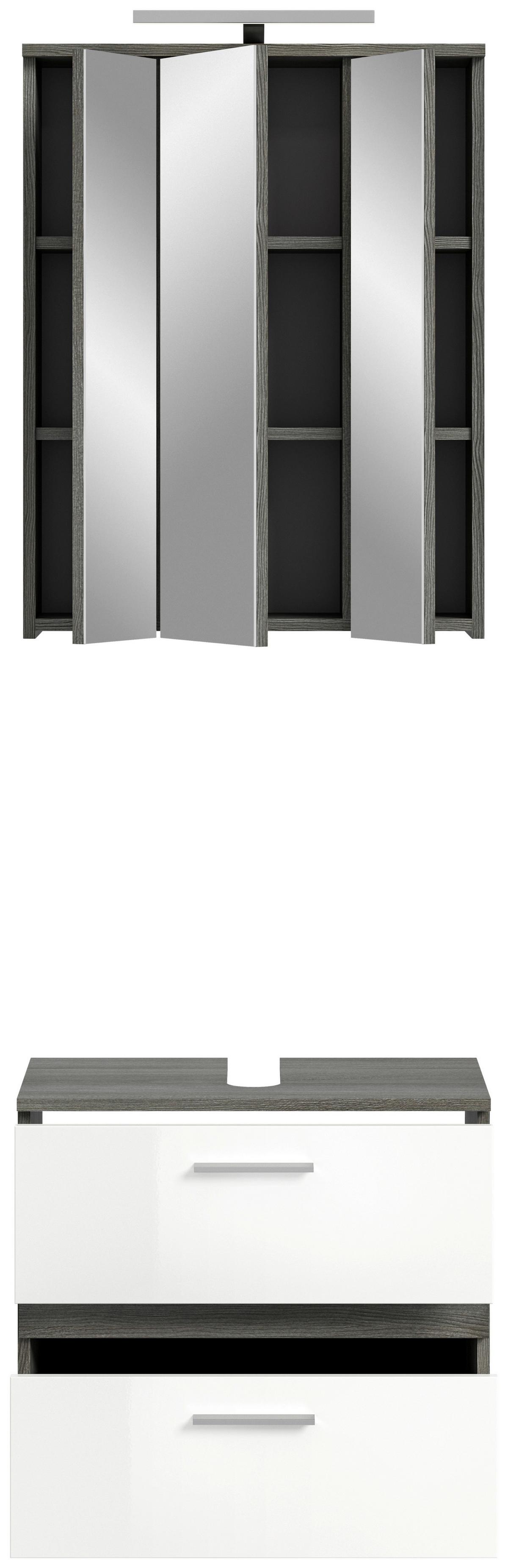 Badezimmer-Set BLAKE 2-teilig, Weiß Hochglanz - Weiß Hochglanz/Silberfarben, MODERN, Glas/Holzwerkstoff (60cm) - MID.YOU