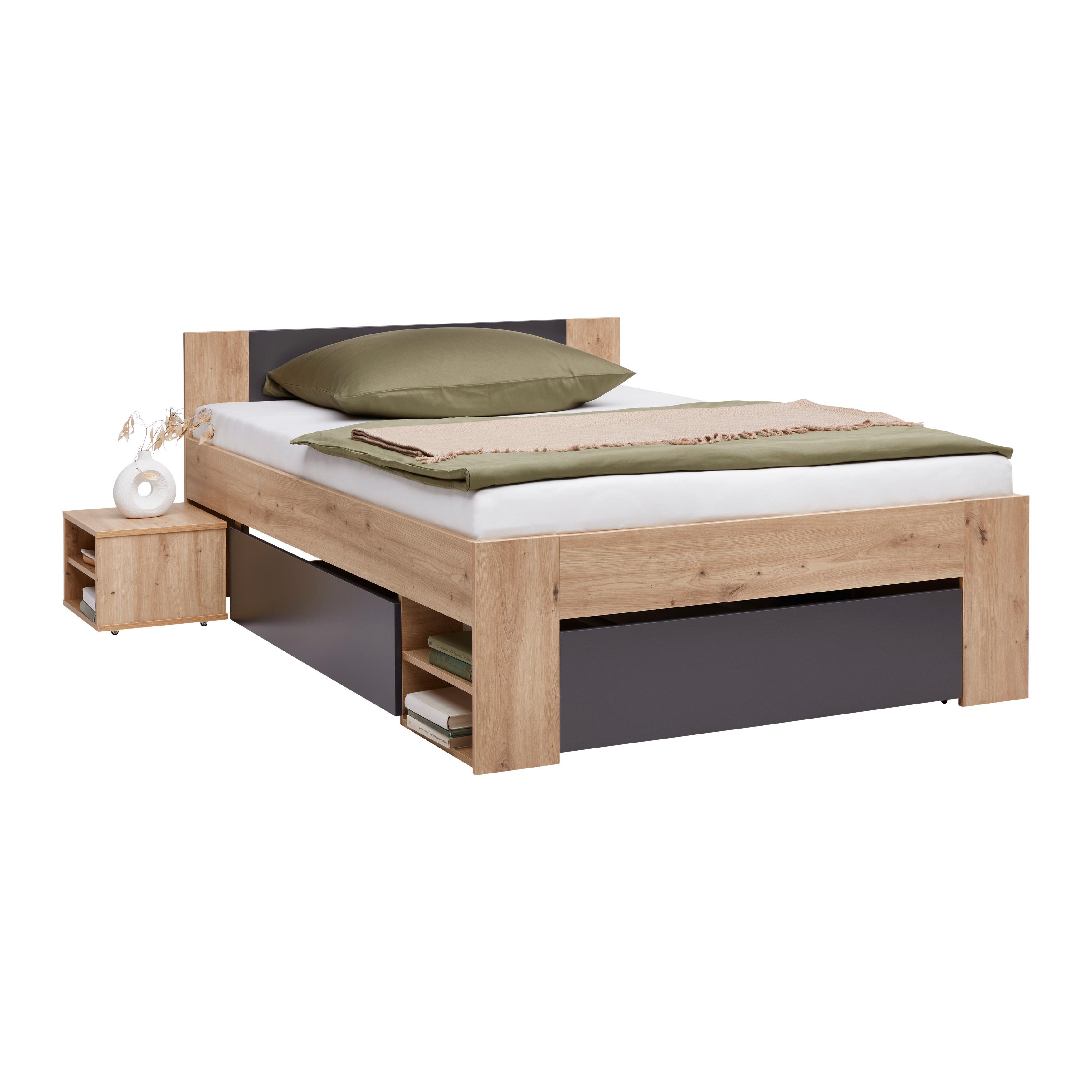Bett Azurro 2-140 Anthrazit/Eiche Artisan - Anthrazit/Eiche Artisan, MODERN, Holzwerkstoff (140/200cm) - Mömax