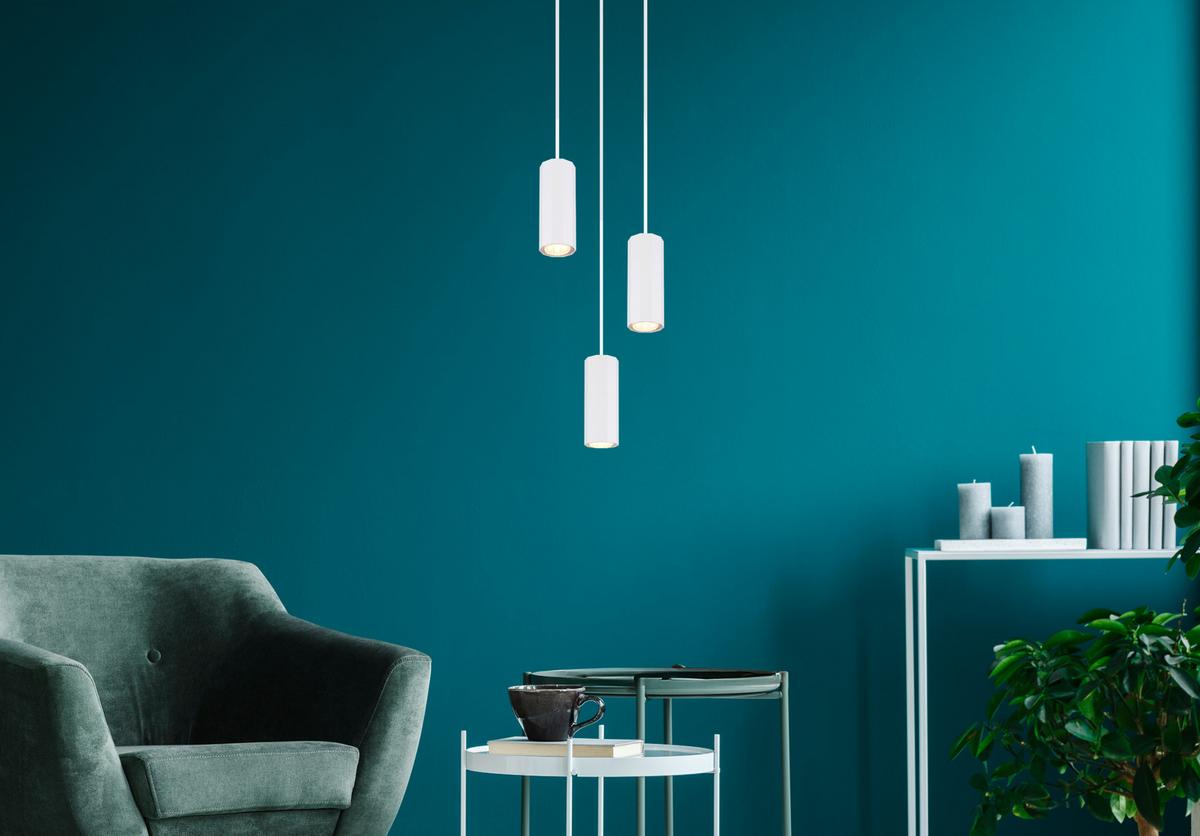 HÄNGELEUCHTE 57918-3HW JAMES - Weiss, Design, Metall (21/120cm) - Globo