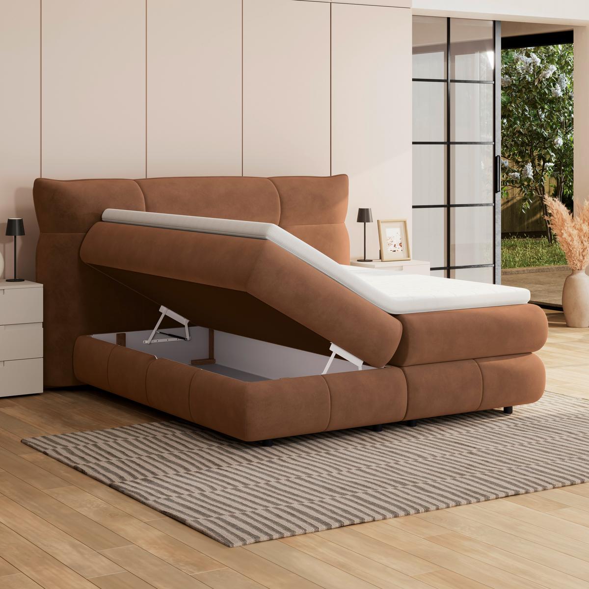 Boxspring Krevet Carmelo - bakrene boje/crna, Trend, tekstil/plastika (180/200cm) - Premium Living