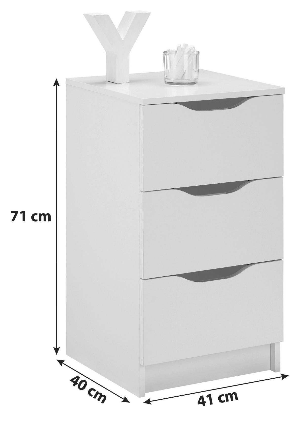 Nachtkästchen West 3 Weiss - Weiß, MODERN (41/71/40cm) - MID.YOU