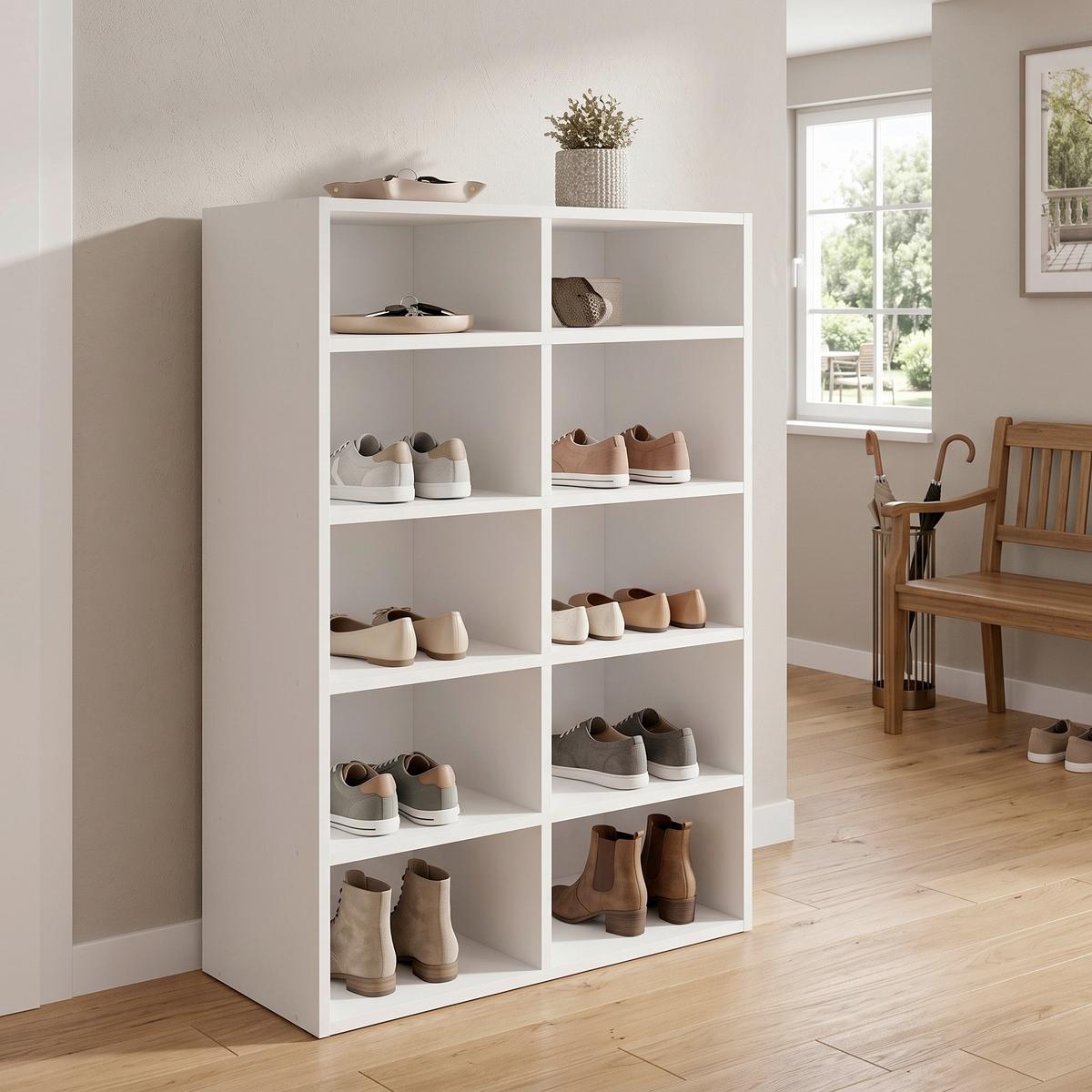 Schuhregal HINSOL Weiß ca. 55x84x30 cm - Weiß, Design, Holzwerkstoff (55/84/30cm) - MID.YOU