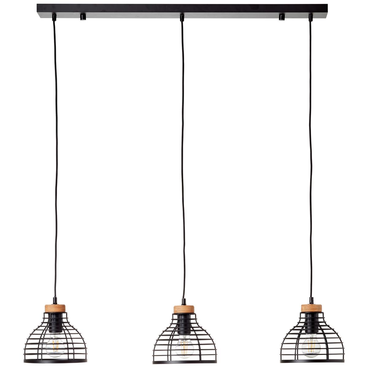 Pendelleuchte Avia Schwarz max. 52 Watt - Schwarz, Natur, Holz/Metall (100/25/120cm) - Brilliant