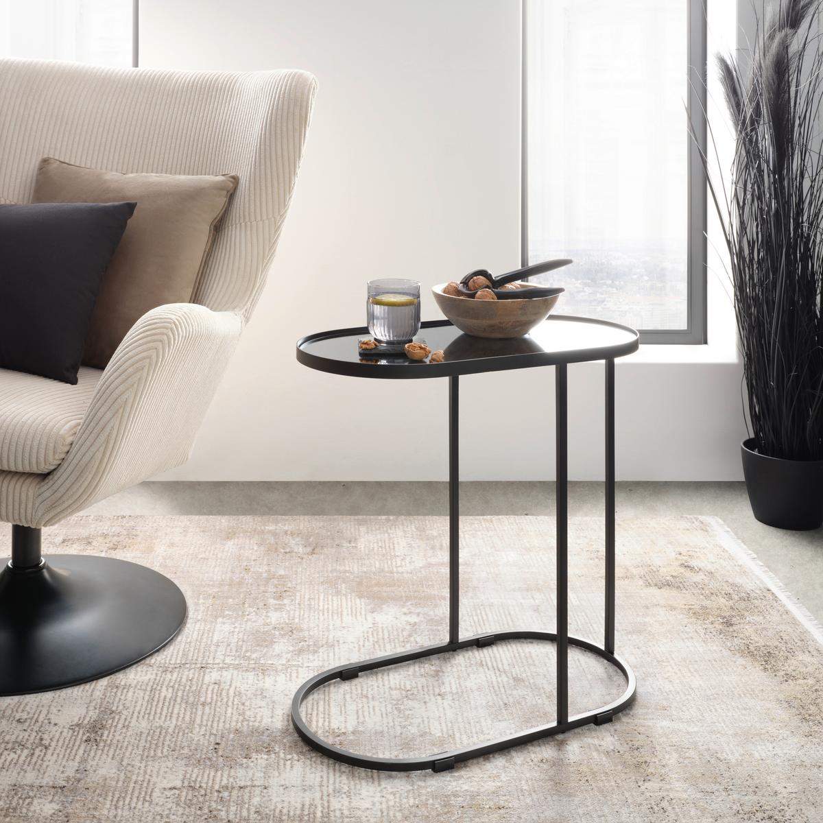 Masă auxiliară NOBILE - negru, Modern, sticlă/metal (55/29/55cm) - Premium Living