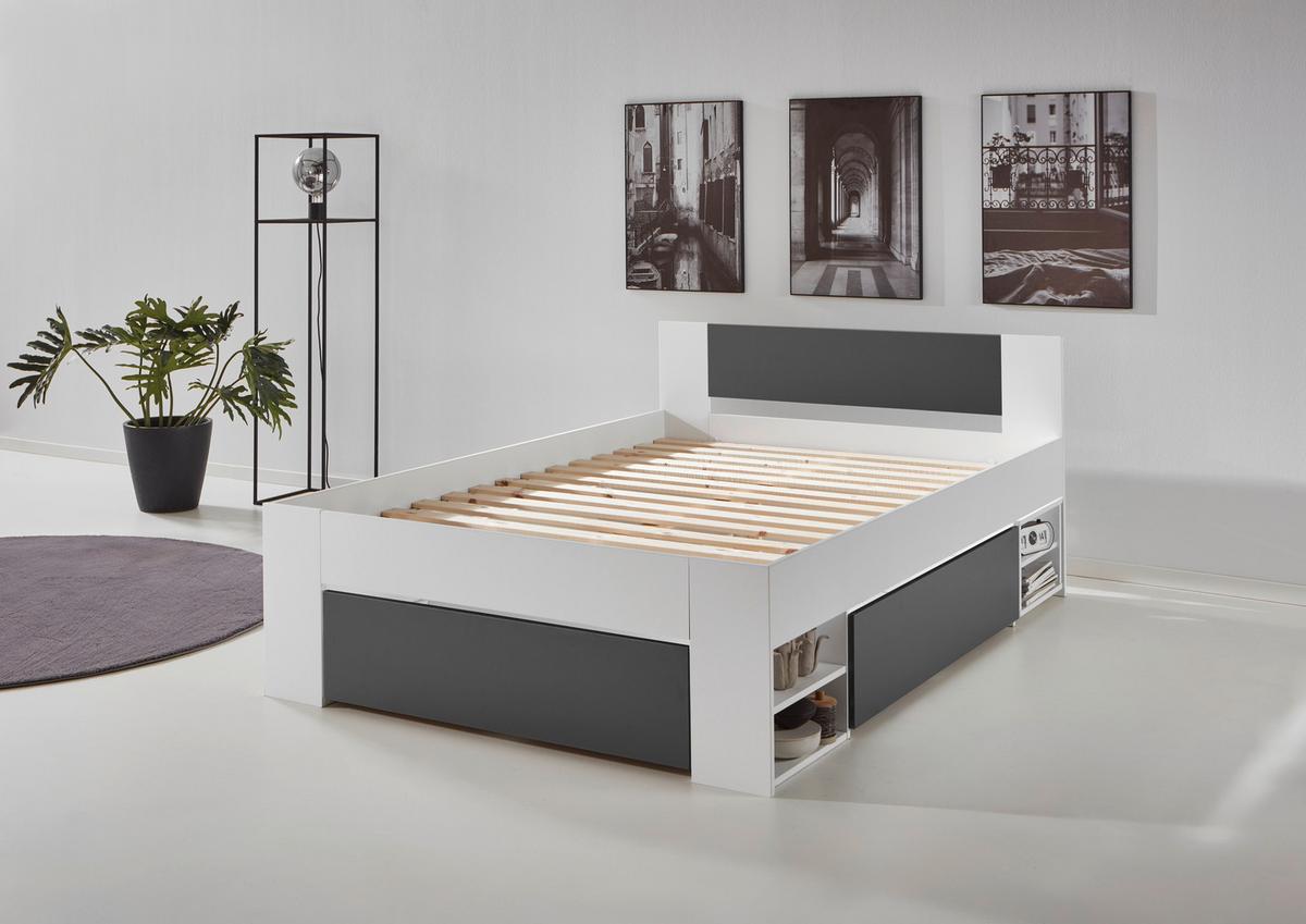 Postelja S Predalom Azurro 2-120 - bela/antracit, Moderno, leseni material (120/200cm) - Mömax