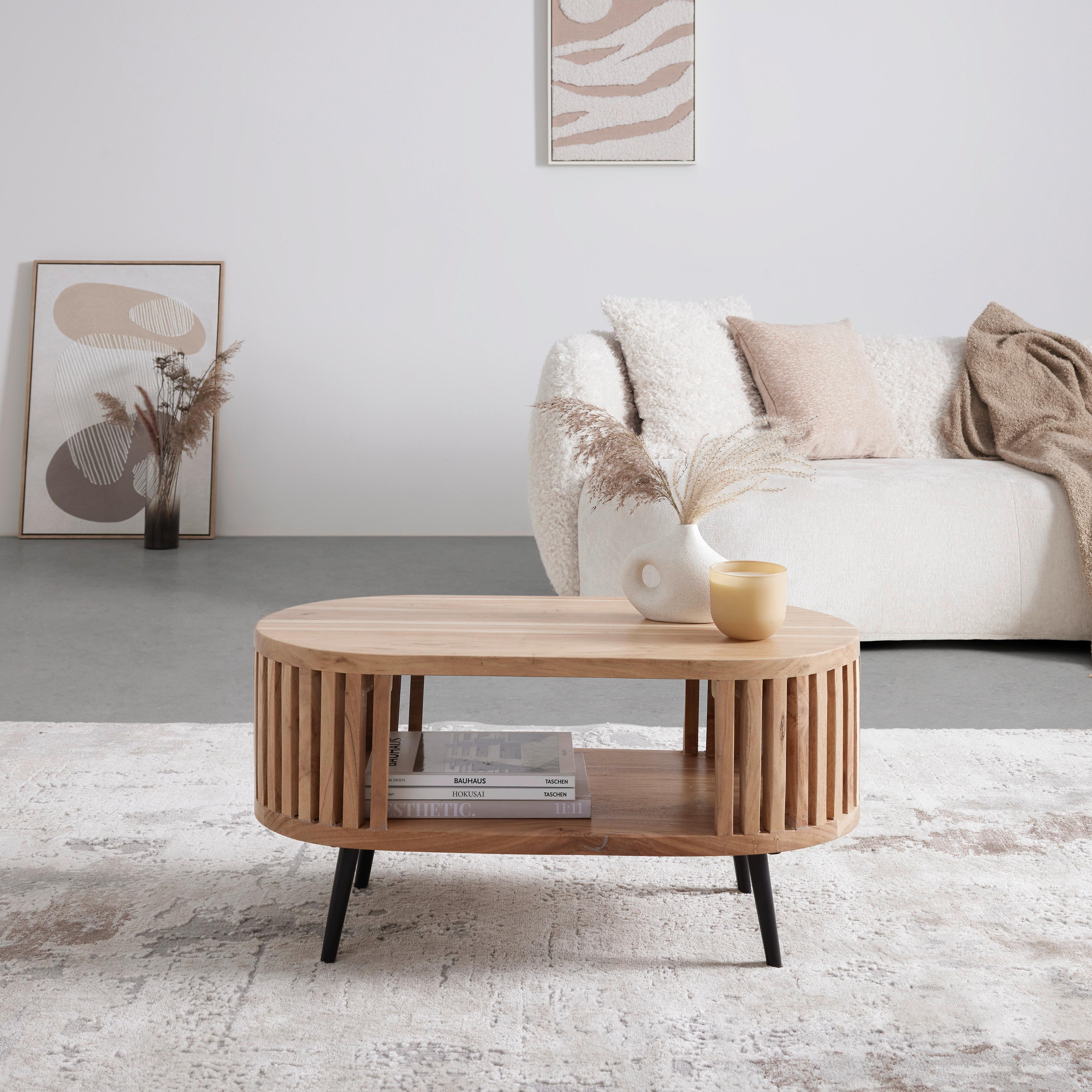 Măsuță de cafea MADDI -TREND- - culoare natur/negru, Lifestyle, lemn/metal (80/40/40cm) - Modern Living