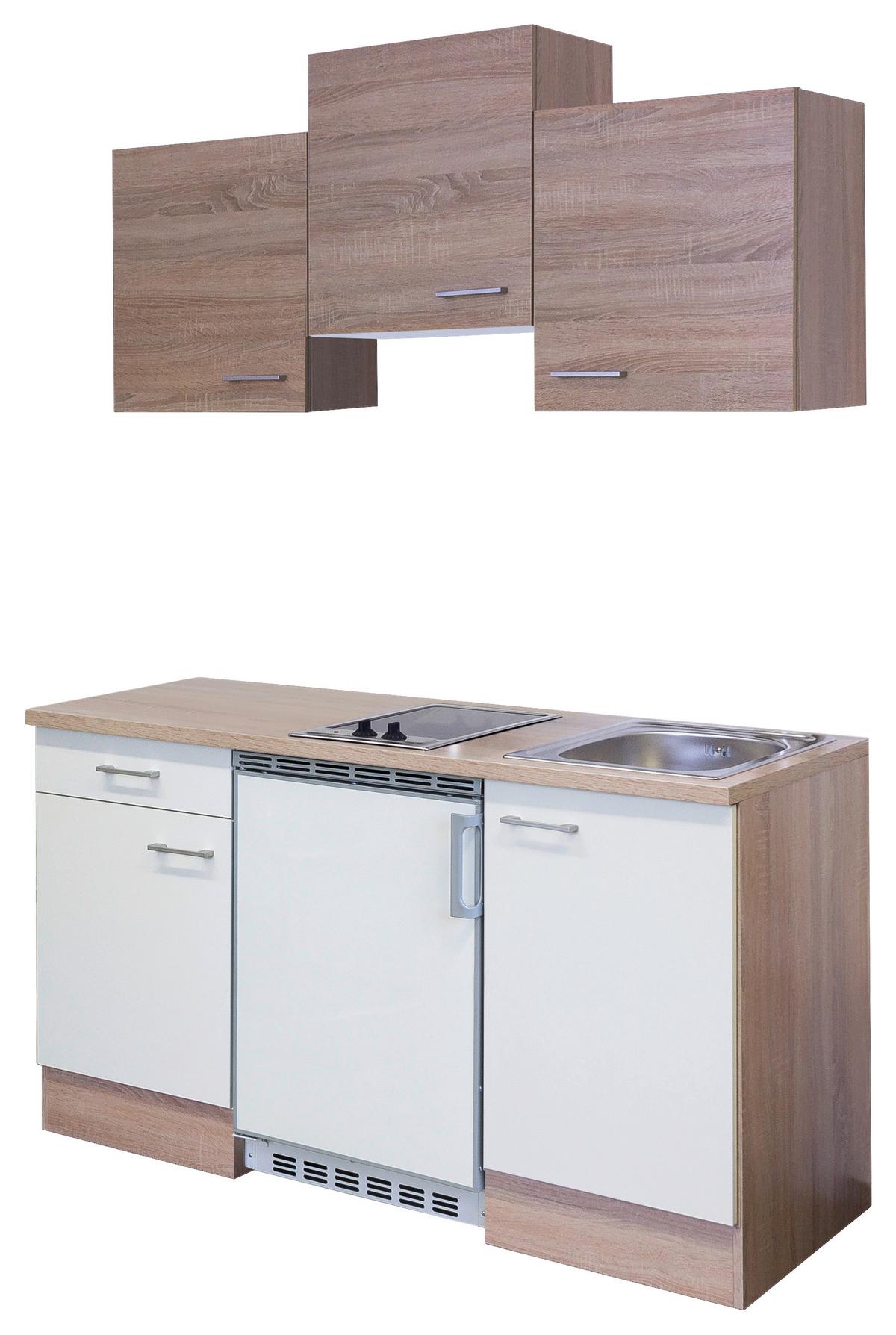 Miniküche Samoa Weiß/Eichefarben - Alufarben/Weiß, MODERN, Holzwerkstoff/Kunststoff (150,5cm) - FlexWell