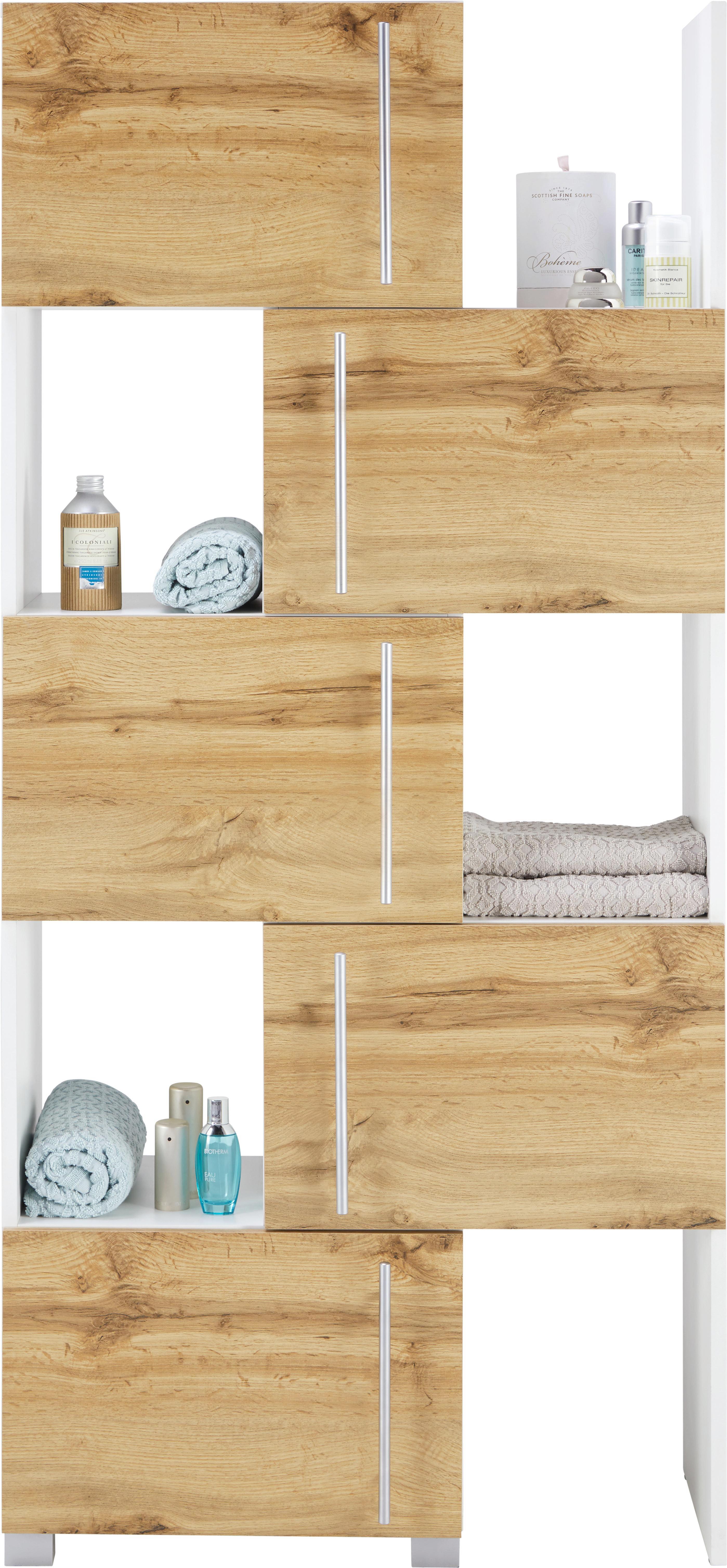 Regalelement Weiß/Eichefarben - Chromfarben/Eichefarben, MODERN, Holzwerkstoff/Metall (47-78/164/35cm) - Mömax modern living