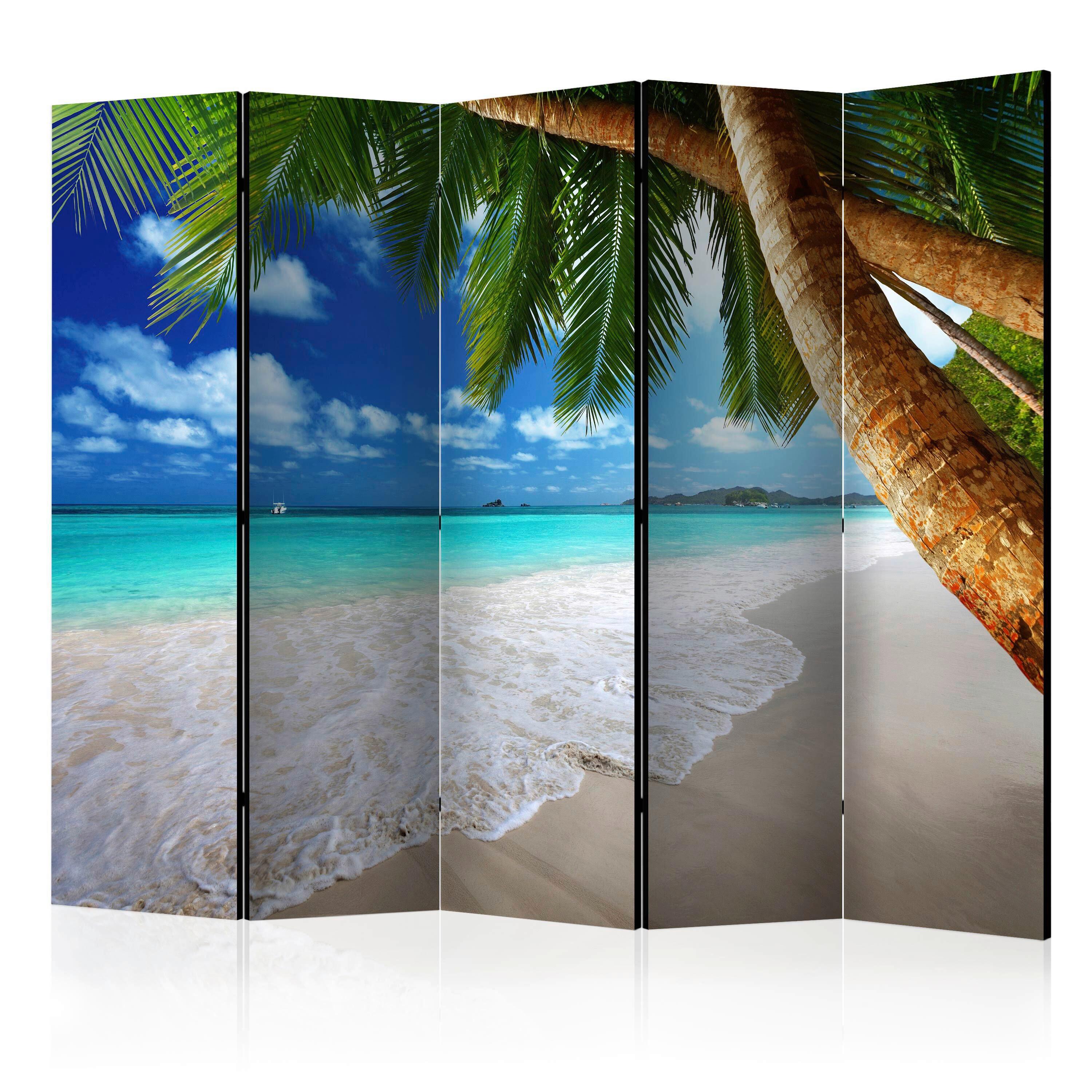Paravan Tropical Island I, 5-Delni, Dvostranski - svetlo modra/zelena, Basics, tekstil/les (225/172/3cm) - artgeist