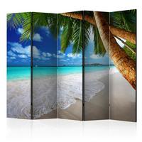 Paravan Tropical Island I, 5-Delni, Akustičen - svetlo modra/zelena, Basics, umetna masa/tekstil (225/172/3cm) - artgeist