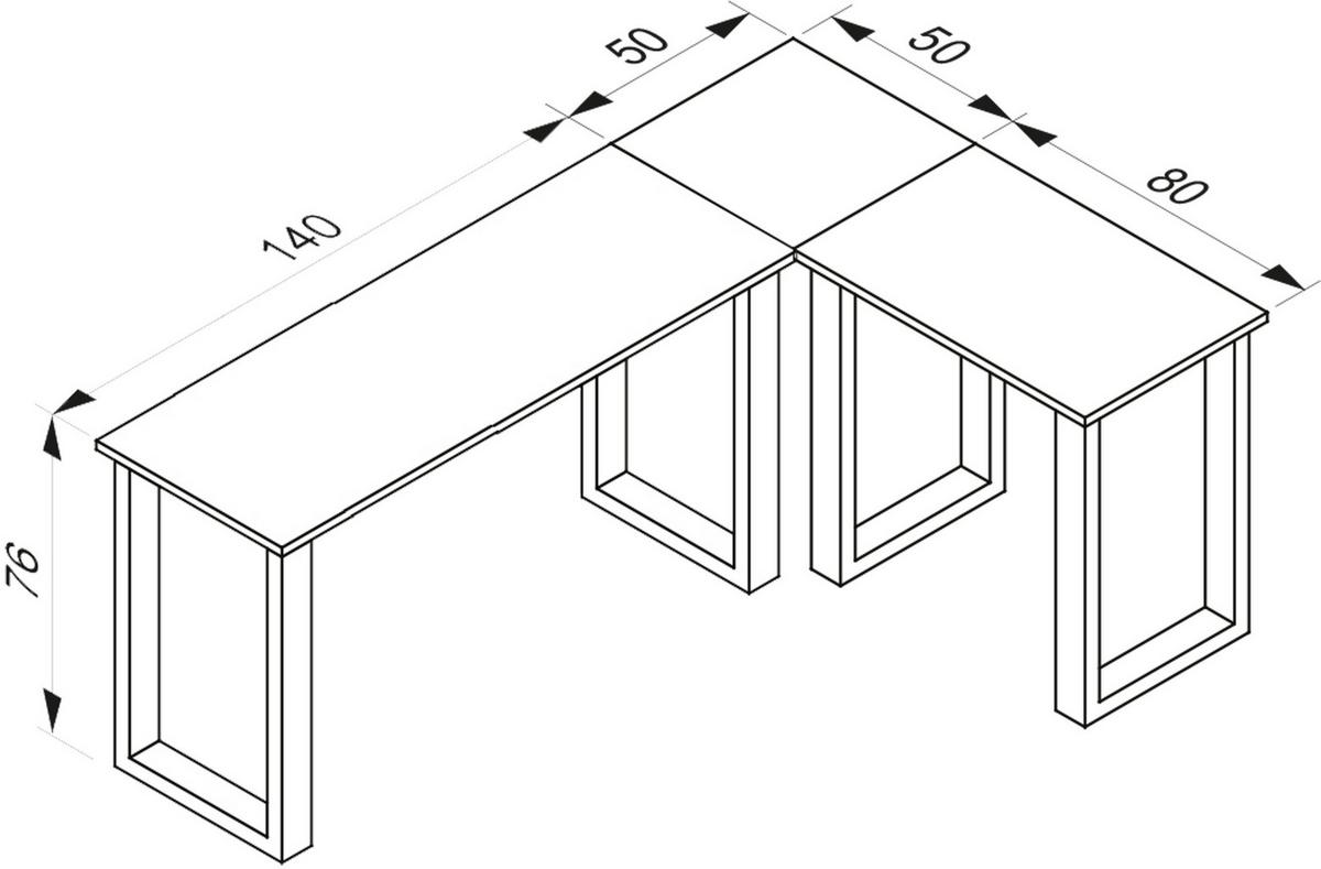 ECKSCHREIBTISCH LONA - Honigeiche/Silberfarben, Design, Holzwerkstoff/Metall (190/130/76cm) - MID.YOU
