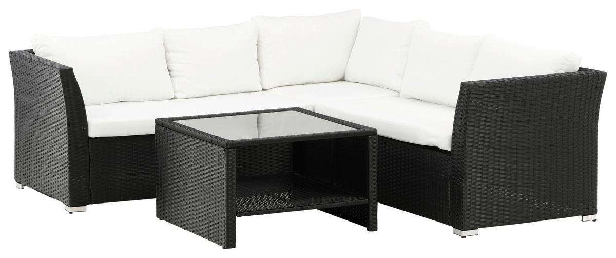 Loungegarnitur Haiti Schwarz, Kunststoffgeflecht - Schwarz, KONVENTIONELL, Kunststoff - Gardenson