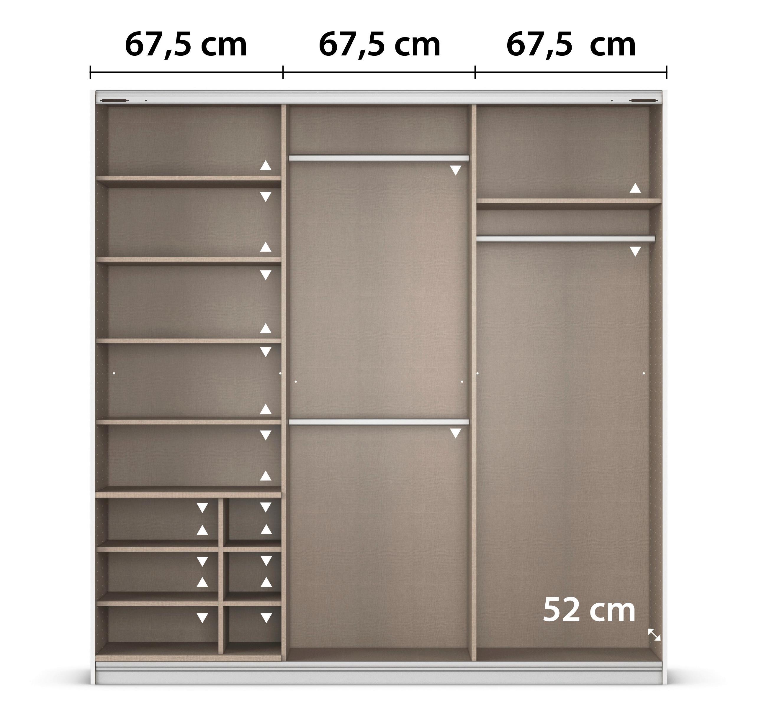 Tolóajtós Szekrény Kulmbach - alumínium színű/fehér, Konventionell, faalapú anyag/fém (203/210/62cm) - Modern Living