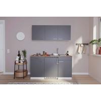 Miniküche Economy m. Geräten Grau/ Nussbaum ca. 150 cm - Edelstahlfarben/Nussbaumfarben, Basics, Holzwerkstoff/Kunststoff (150cm) - Respekta