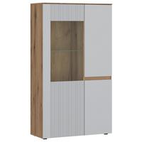 Vitrina Manilla, Barva Hrasta, Svetlo Siva - črna/barve hrasta, Moderno, umetna masa/steklo (85/152,3/40cm)