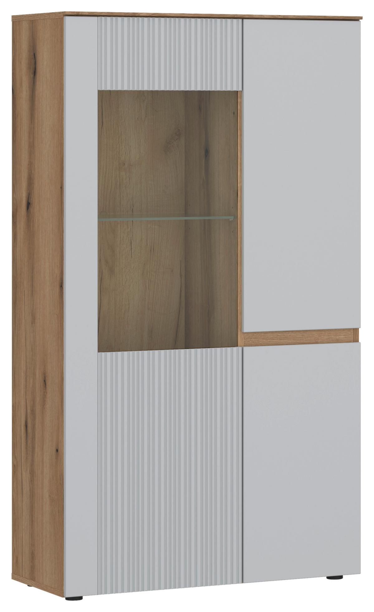 Vitrina Manilla, Barva Hrasta, Svetlo Siva - črna/barve hrasta, Moderno, umetna masa/steklo (85/152,3/40cm)