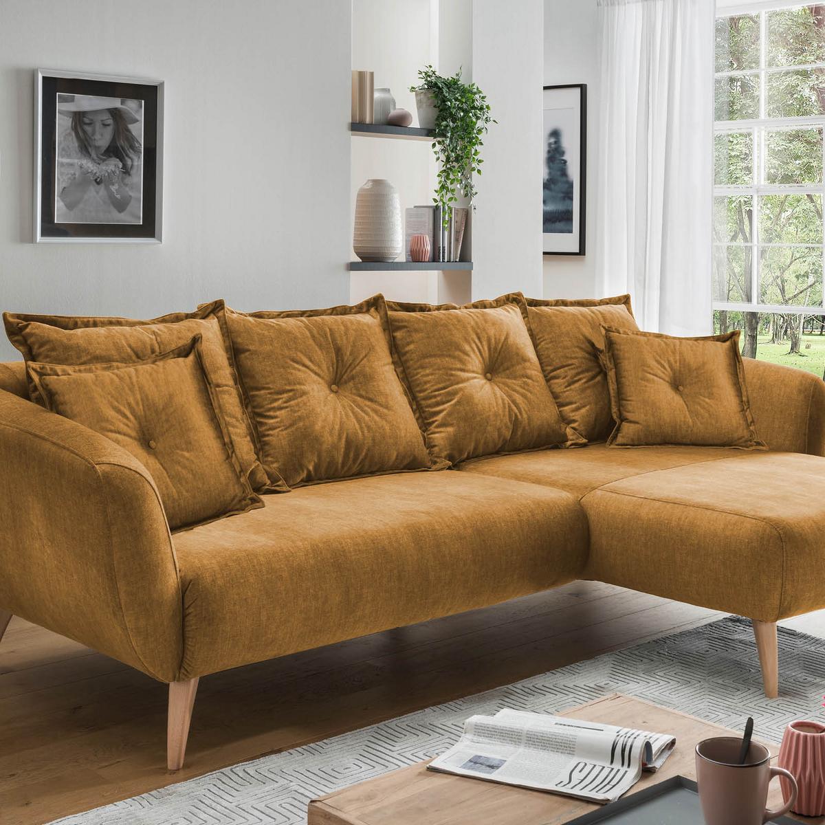 Wohnlandschaft Baggio Gelb Velours - Gelb/Schwarz, MODERN, Holz/Textil (277/162cm) - Livetastic