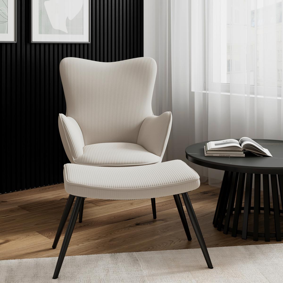 SCAUN DE RELAXARE AURORA - crem/negru, Modern, lemn/metal (68/98/74cm) - Bessagi Home