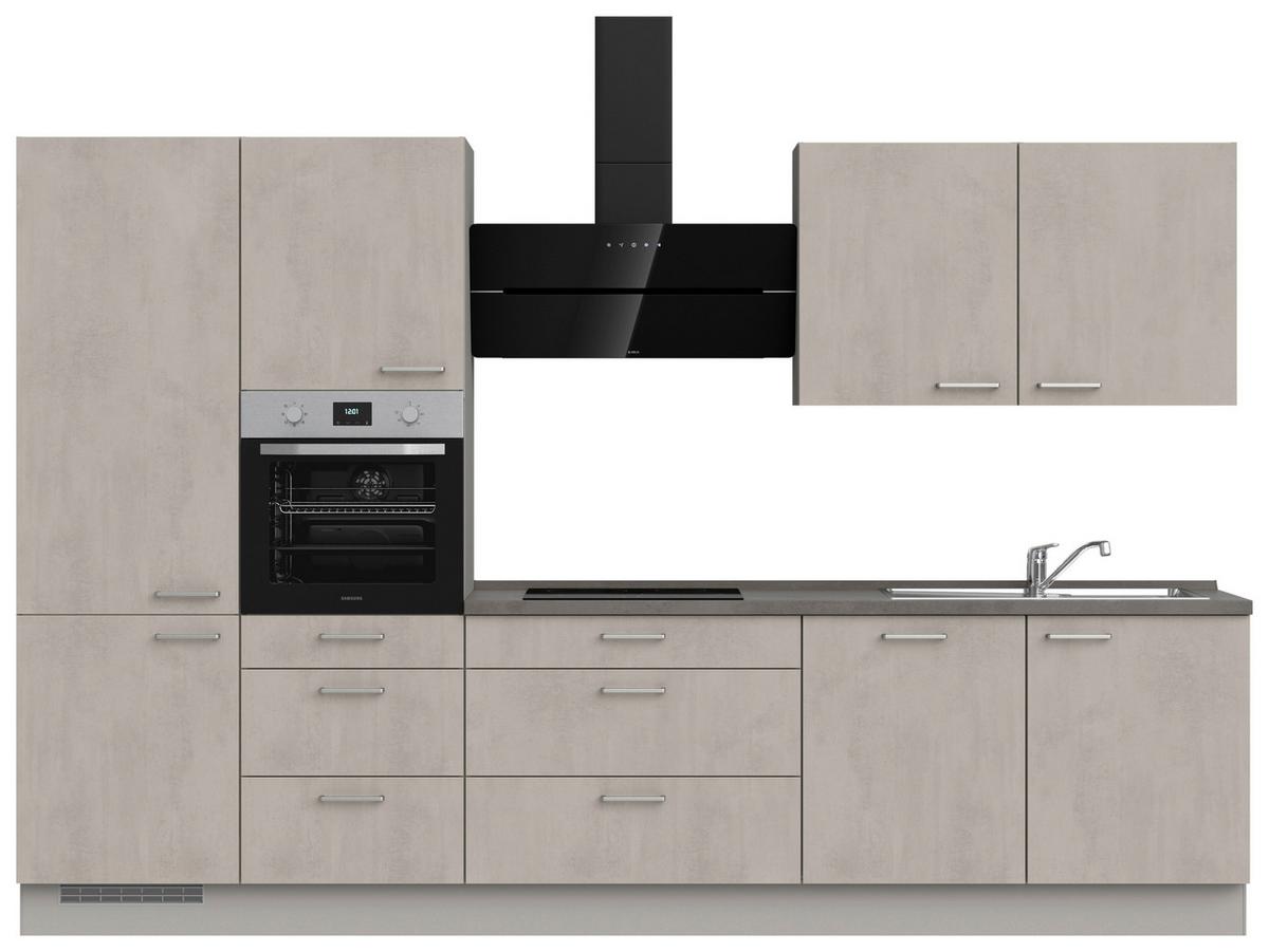 Küchenblock Riva High m. Geräten Grau - Schieferfarben/Edelstahlfarben, MODERN, Holzwerkstoff/Metall (330cm) - Nobilia