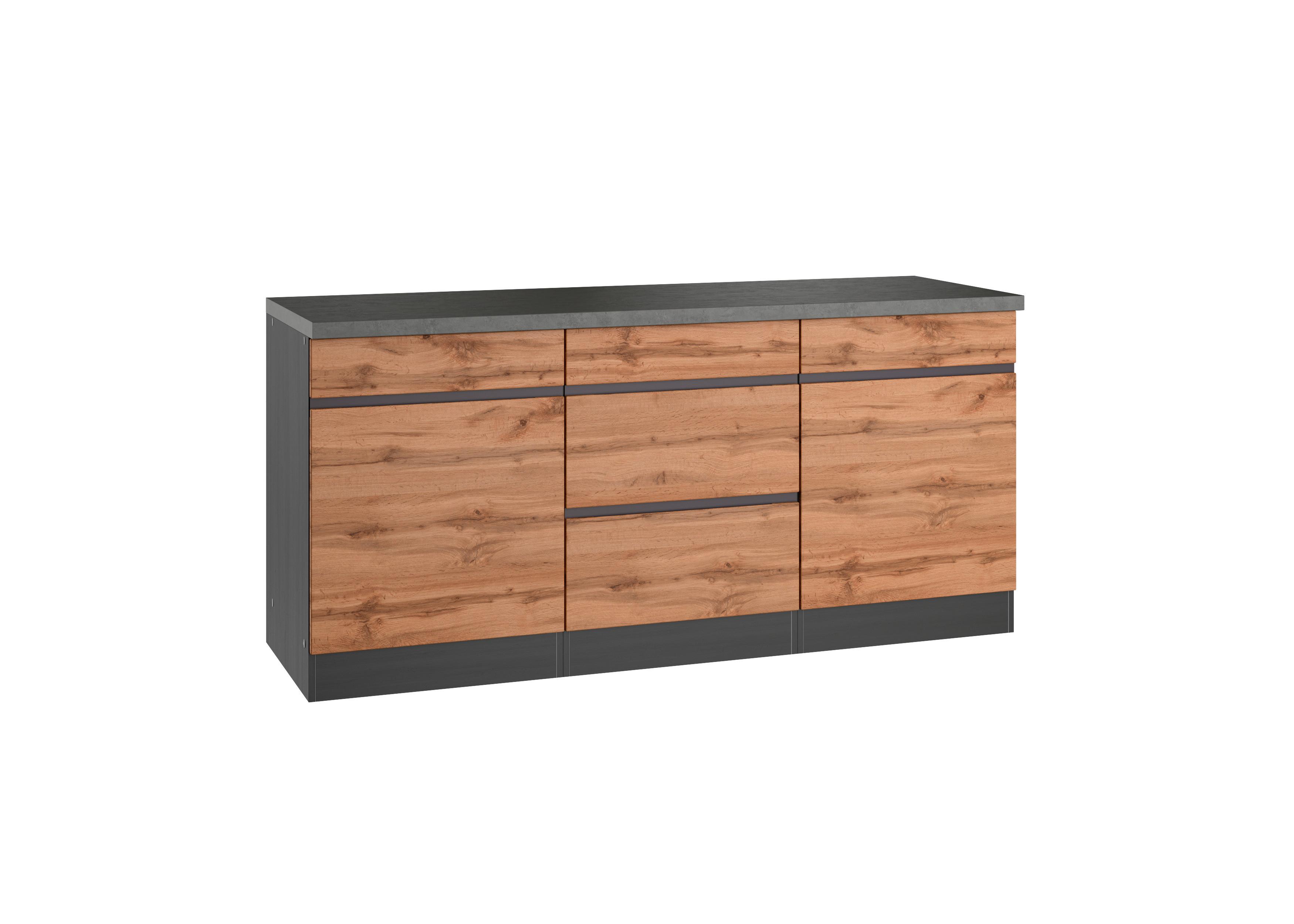 Küchenunterschrank Turin ca. 180x86 cm Graphit/Eiche - Eiche Wotan/Graphitfarben, Design, Holzwerkstoff (180/86/60cm) - Held