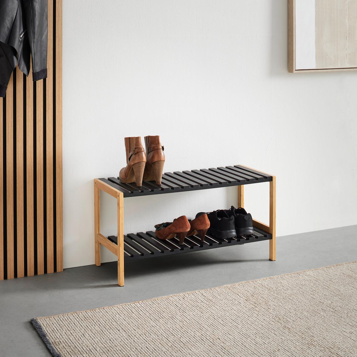Schuhregal Elsa in Schwarz/Naturfarben - Schwarz/Naturfarben, MODERN, Naturmaterialien/Holzwerkstoff (70/36/30cm) - Mömax