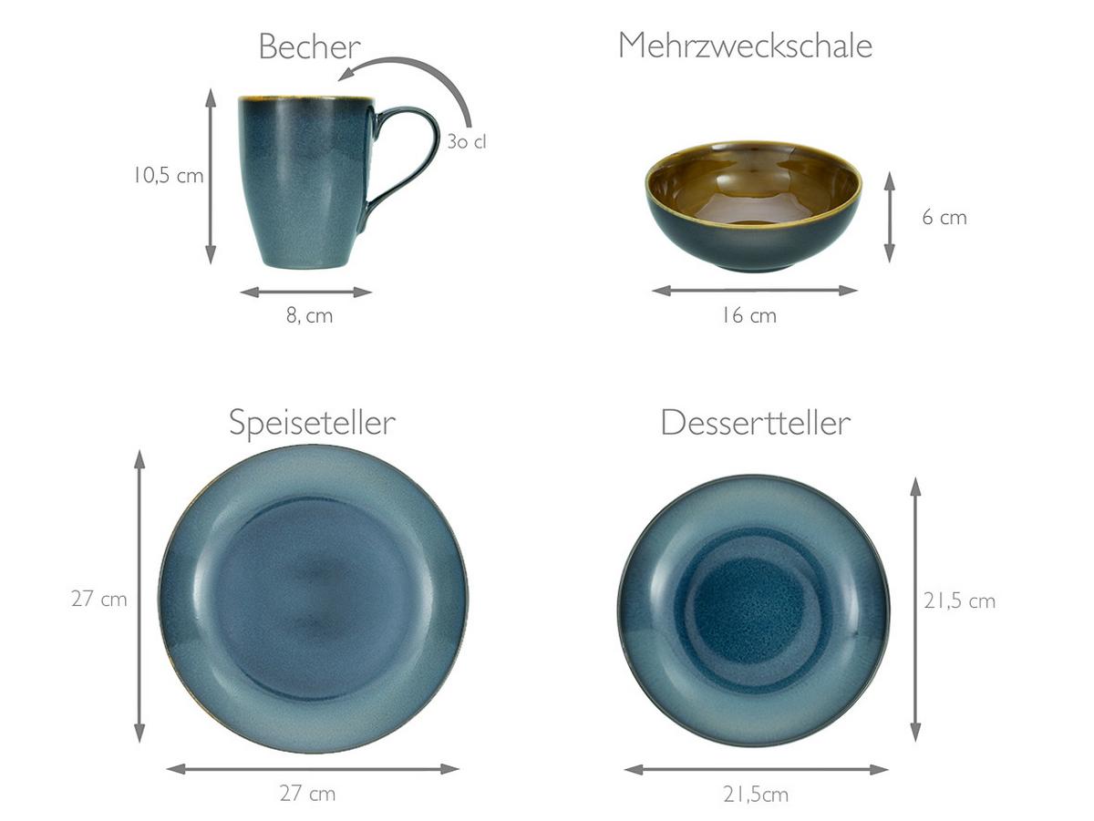 Kombiservice Mallorca in Braun/Petrol, 16-teilig - Petrol/Braun, Design, Keramik - Creatable