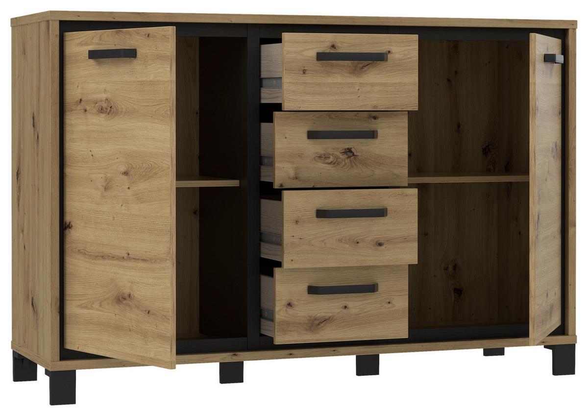 Kommode "Trondheim" , Schwarz, Eiche - Eichefarben/Schwarz, MODERN, Holzwerkstoff/Kunststoff (138,4/91,2/41,5cm) - MID.YOU