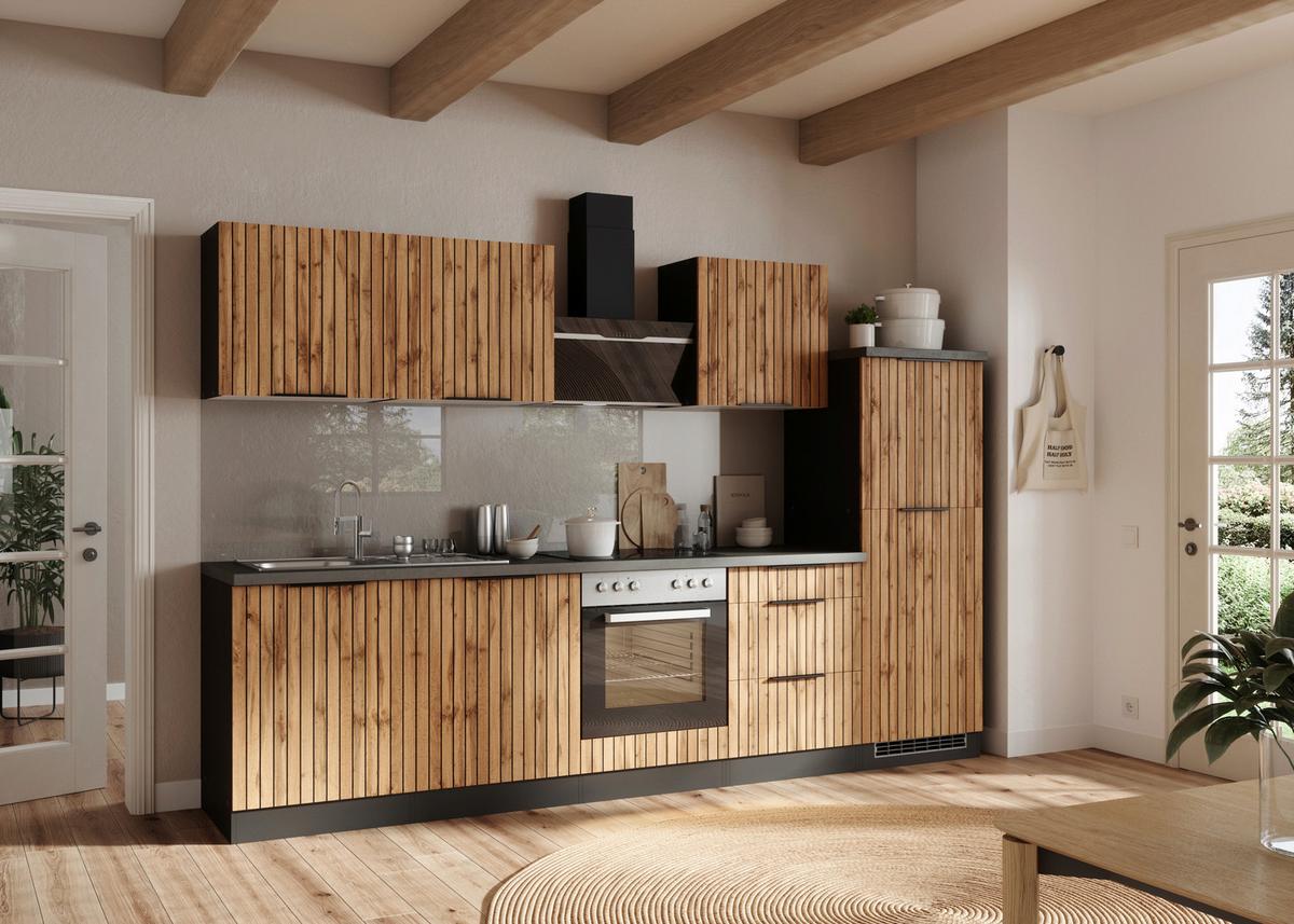 Küchenleerblock Liverpool o. Geräte Graphitfarben - Schieferfarben/Eiche Wotan, Basics, Holzwerkstoff/Metall (300cm) - Held