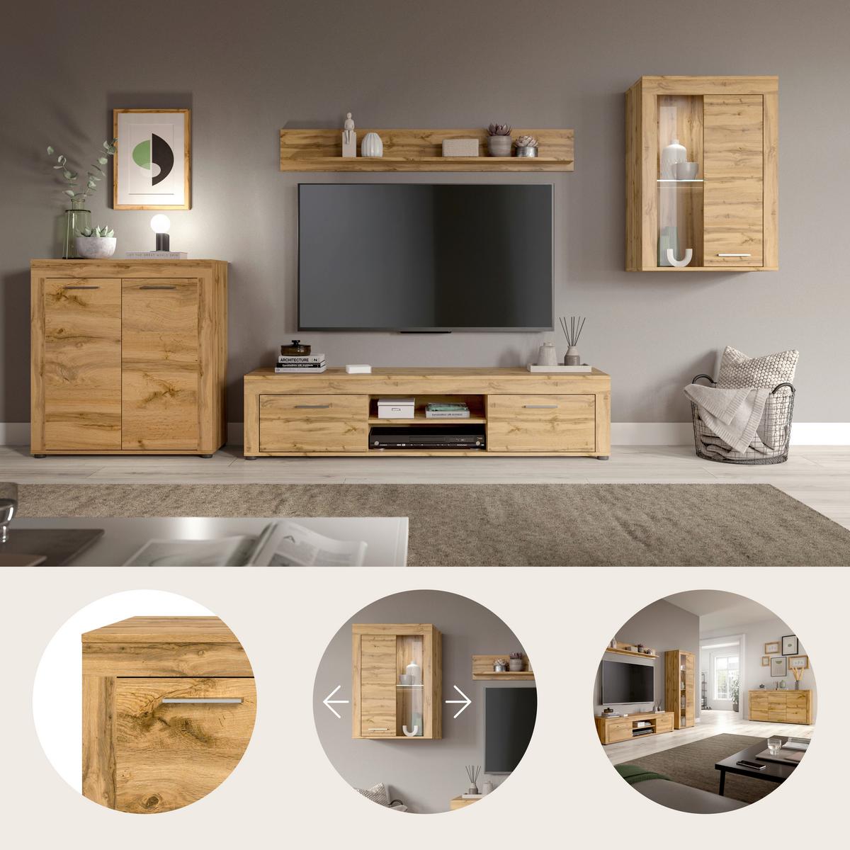 ANSAMBLU MOBILIER CAMERA DE Z JAM - stejar Wotan, Design, sticlă/material pe bază de lemn (330/169/35cm) - Modern Living