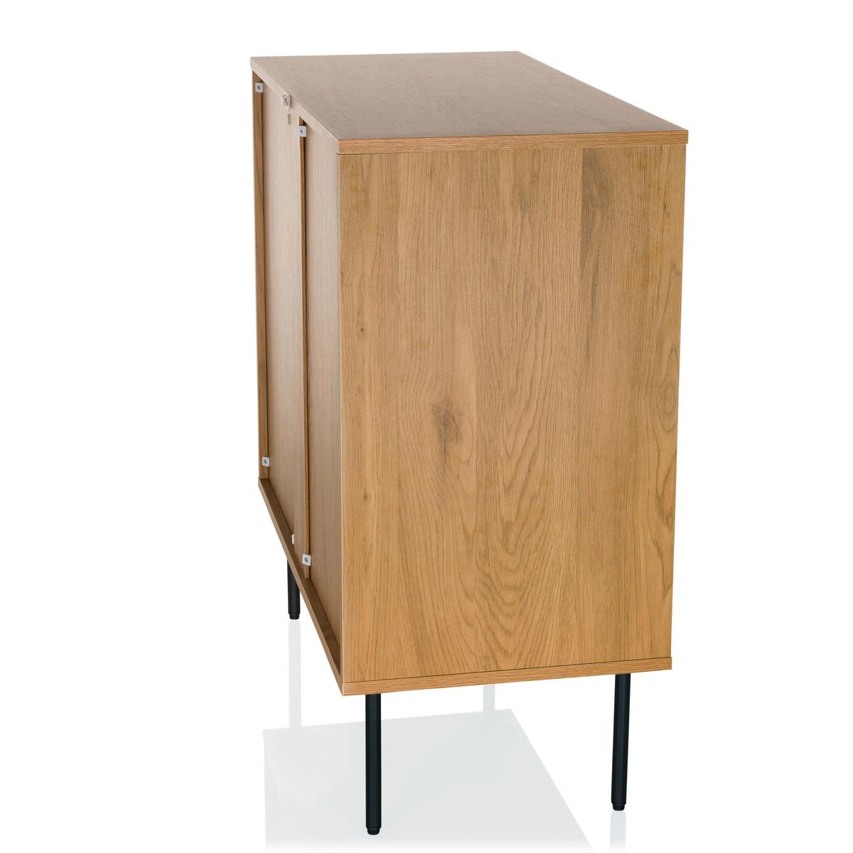 Komoda Linno, Barva Hrasta - črna/barve hrasta, Moderno, kovina/leseni material (80/85/40cm) - MID.YOU