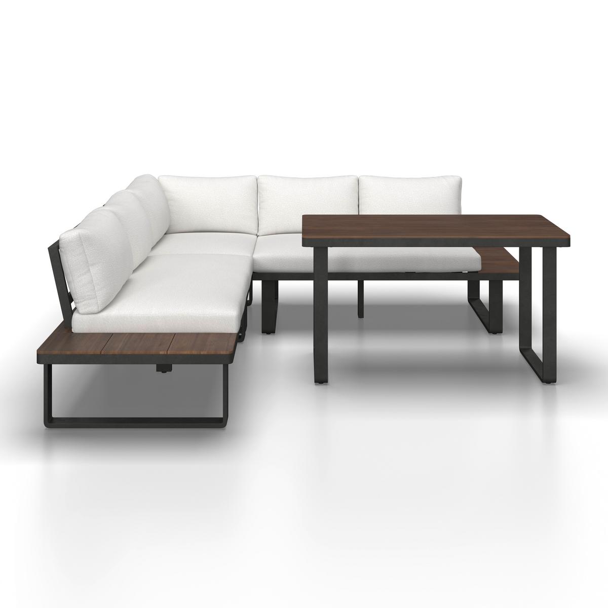 Dining-Loungeset Gianna Holz Outdoorstoff/Metall +Abdeckung - Creme/Schwarz, MODERN, Holz/Textil (221/71/76cm) - Bessagi Garden