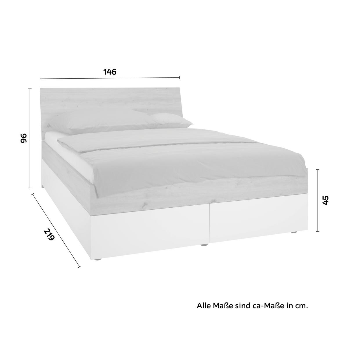 Stauraumbett ca. 140x200cm - Weiss/Eichefarben, Konventionell, Holzwerkstoff (140/200cm) - Mömax