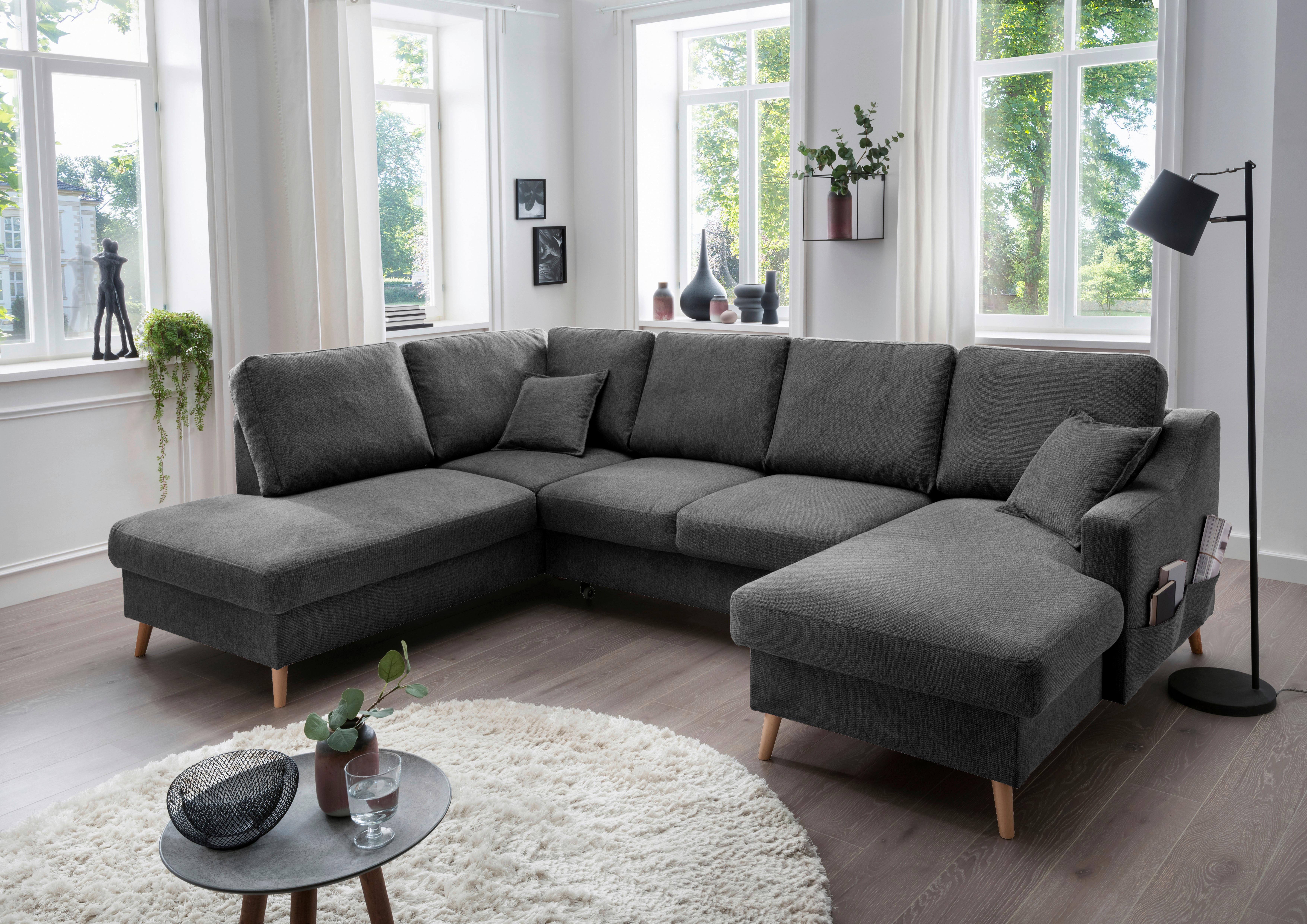 Wohnlandschaft Valentina Anthrazit Struktur - Anthrazit/Naturfarben, KONVENTIONELL, Holz/Textil (200/301/150cm) - P & B