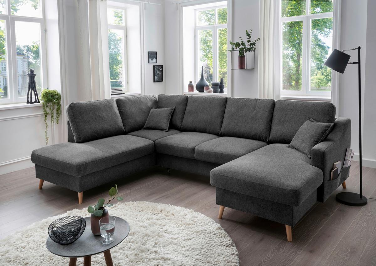 Wohnlandschaft Valentina Anthrazit Struktur - Anthrazit/Naturfarben, KONVENTIONELL, Holz/Textil (200/301/150cm) - P & B