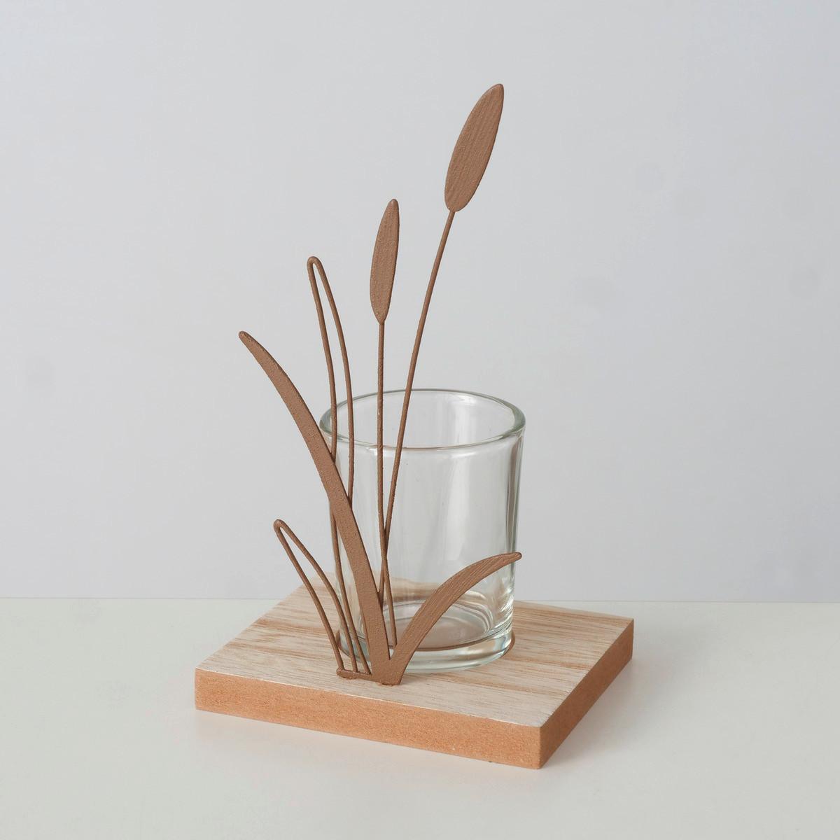 Windlicht Nolani II Grün - Grün, KONVENTIONELL, Glas/Holzwerkstoff (18,5cm) - Mömax