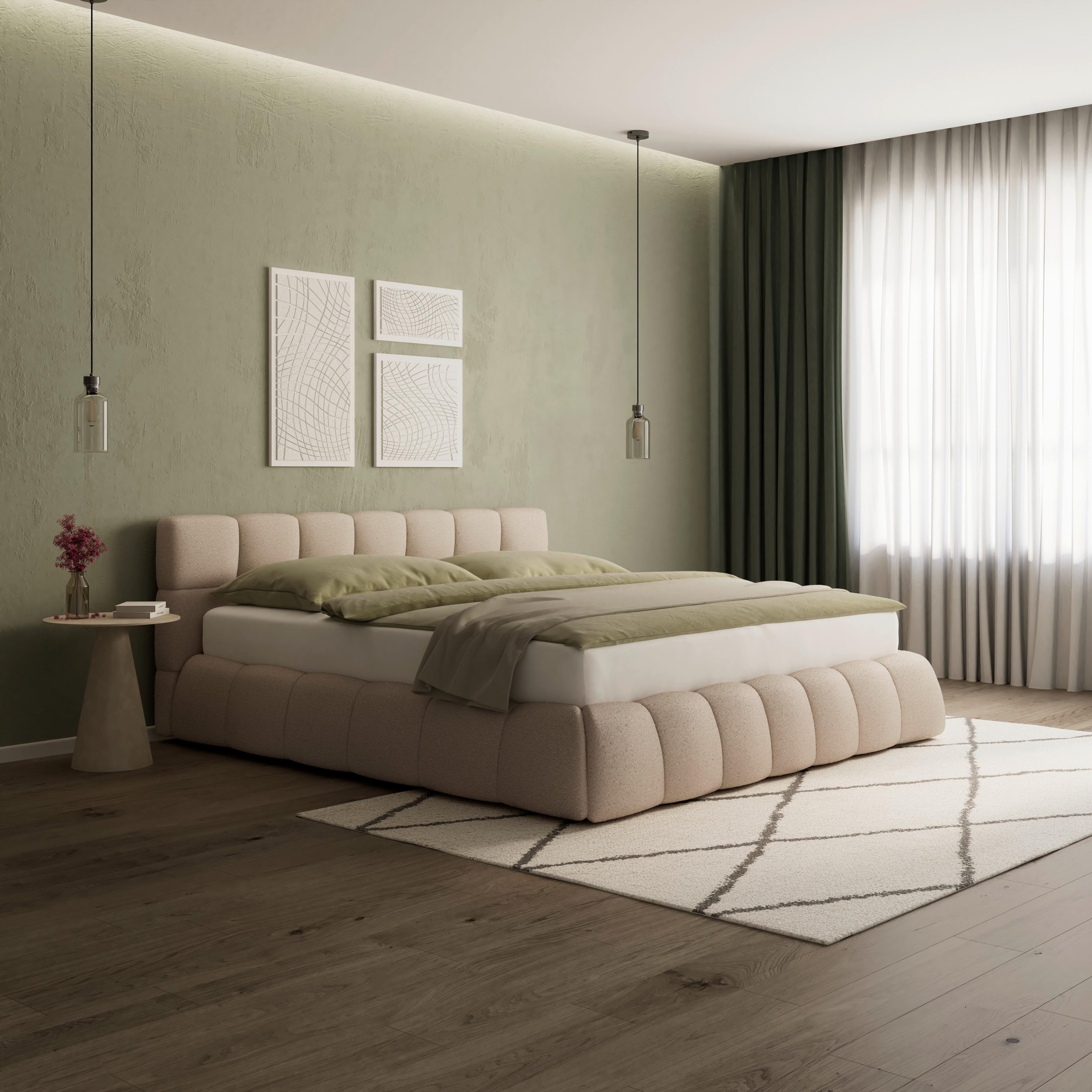 Polsterbett Marija ca. 180x200 cm Hellbraun - Hellbraun/Edelstahlfarben, MODERN, Holz/Textil (180/200cm) - Bessagi Home