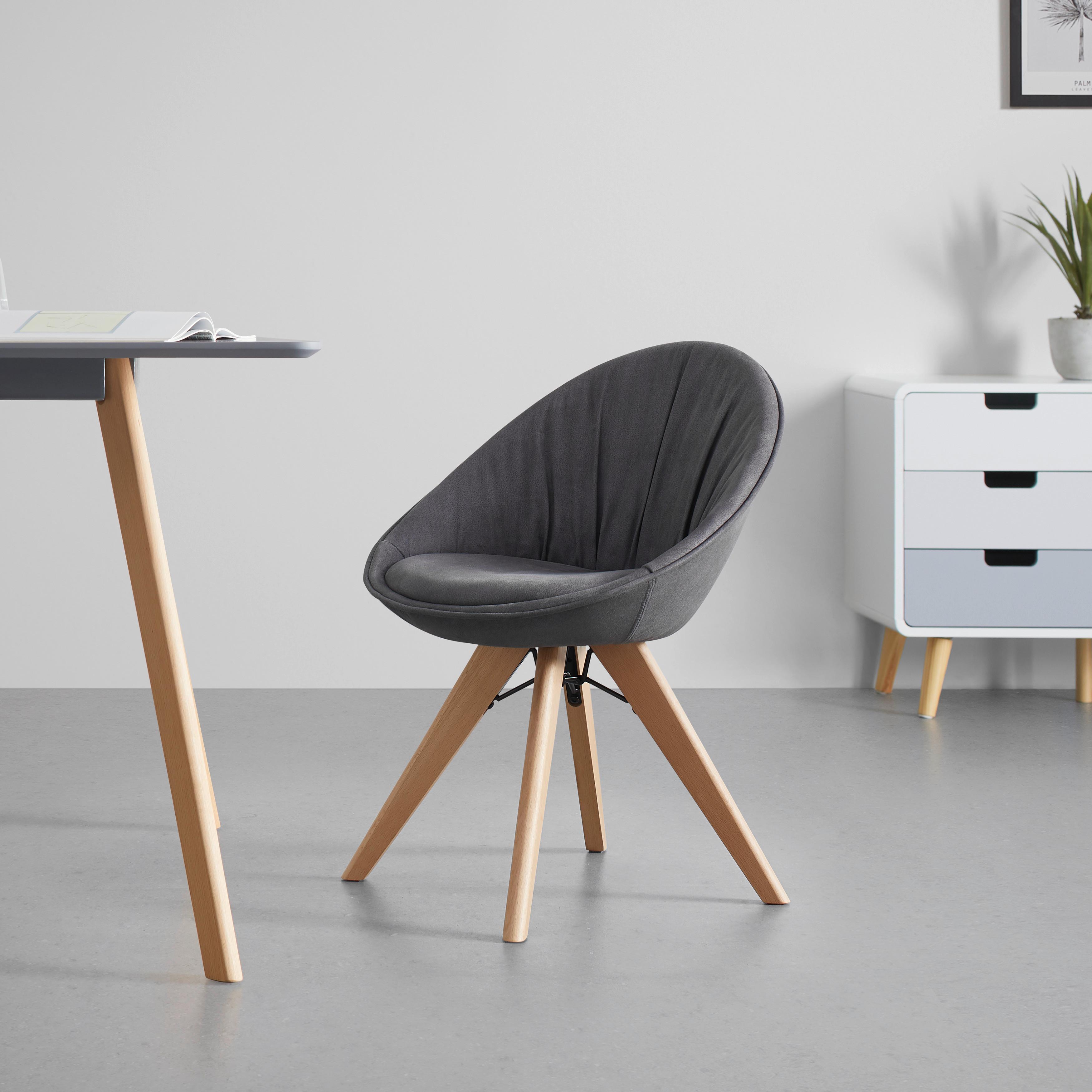 Stuhl Valera Dunkelgrau Mikrofaser Drehbar Gepolstert - Dunkelgrau/Buchefarben, MODERN, Holz/Textil (59/79/58,5cm) - Bessagi Home