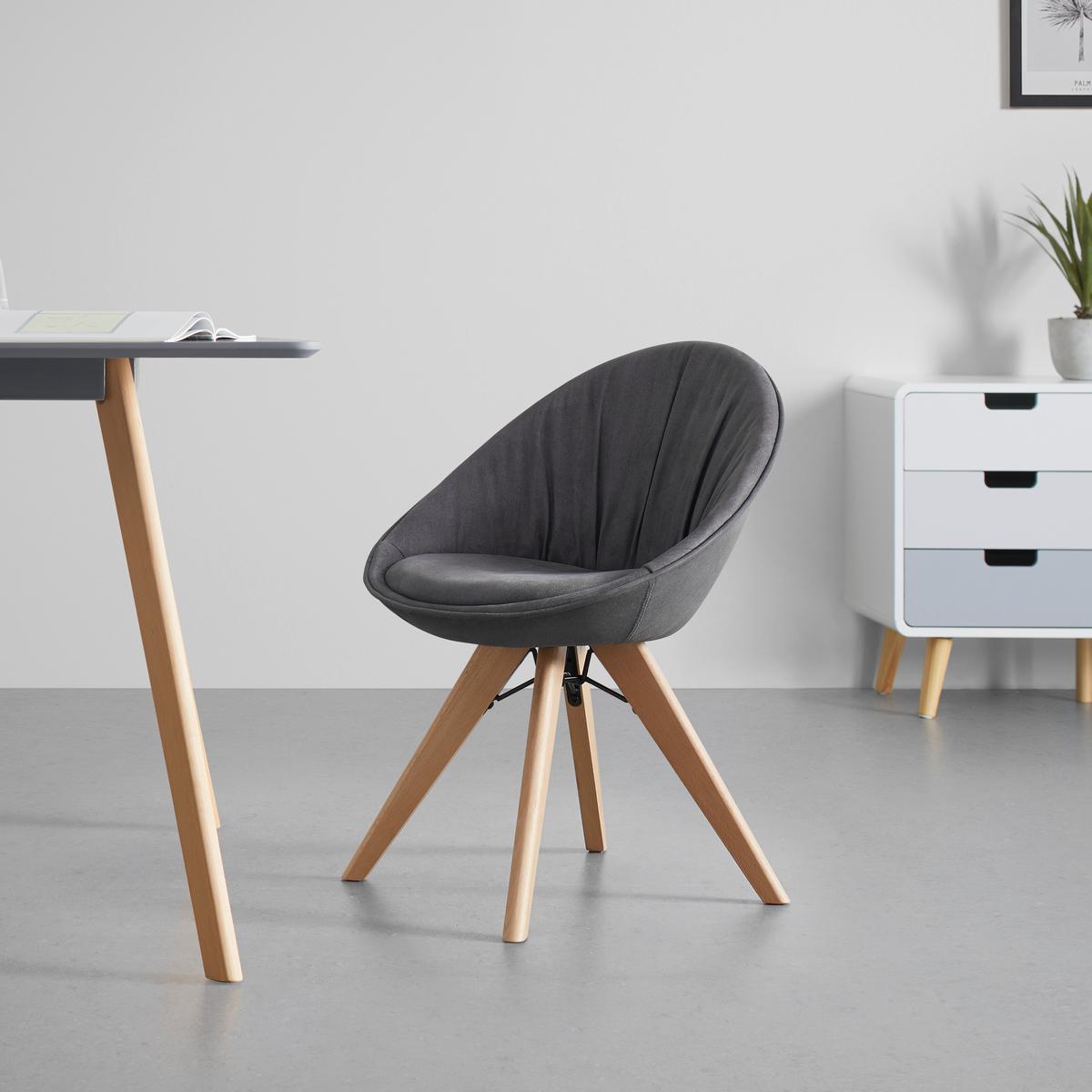 Stuhl Valera Dunkelgrau Mikrofaser Drehbar Gepolstert - Dunkelgrau/Buchefarben, MODERN, Holz/Textil (59/79/58,5cm) - Bessagi Home