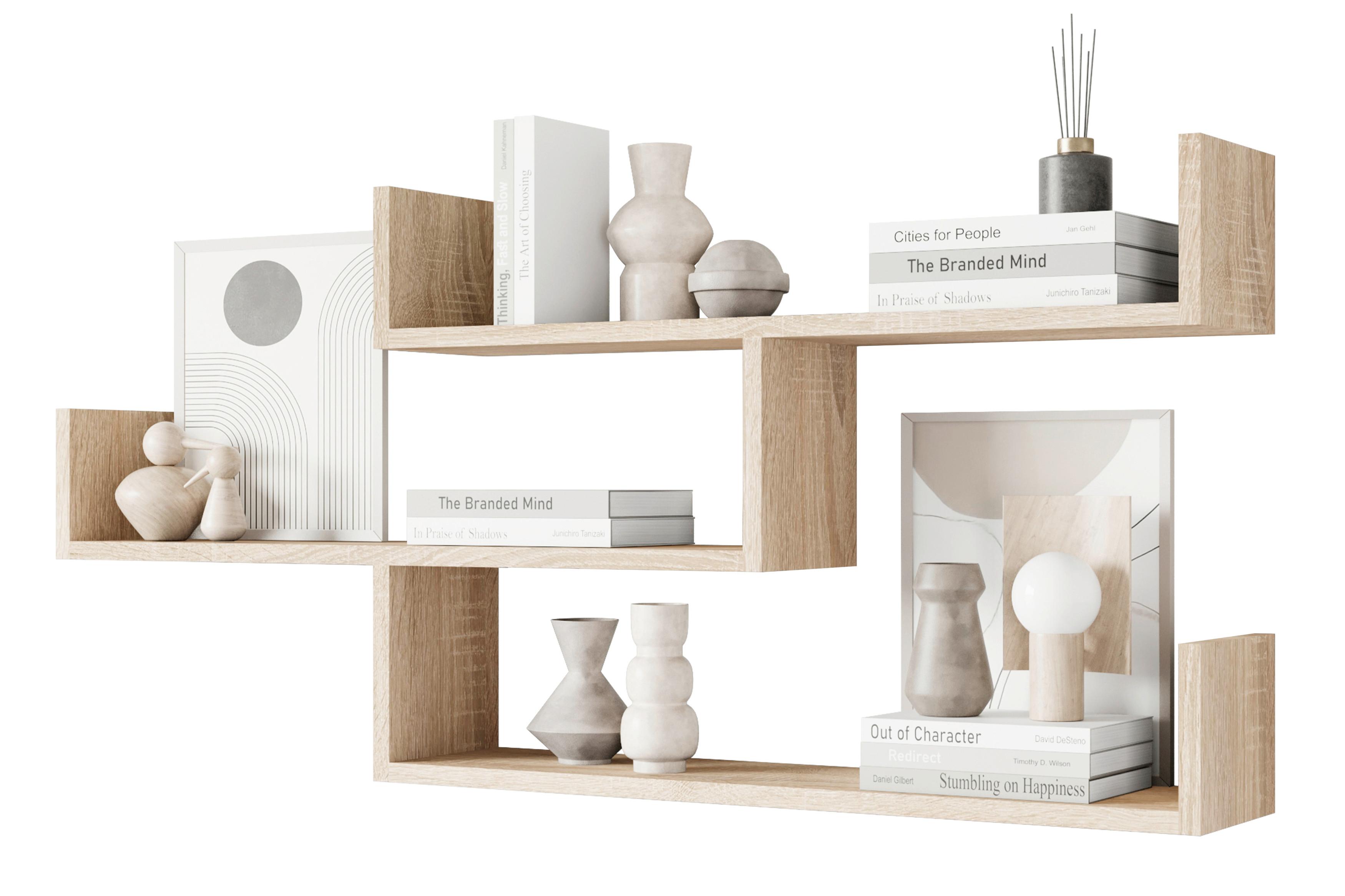 Stenski Regal Trio, Barva Hrasta - hrast sonoma, Basics, leseni material (119,1/55/18cm) - P & B