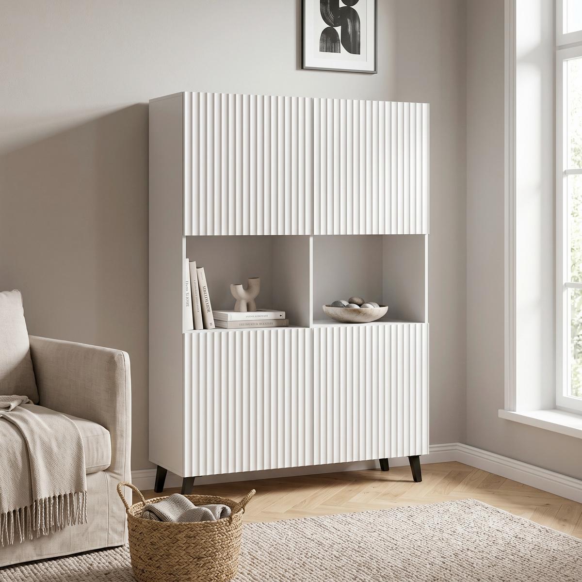 Highboard Phuket ca. 120x172 cm Weiß - Schwarz/Weiß, Design, Holzwerkstoff (120/172/39cm) - P & B