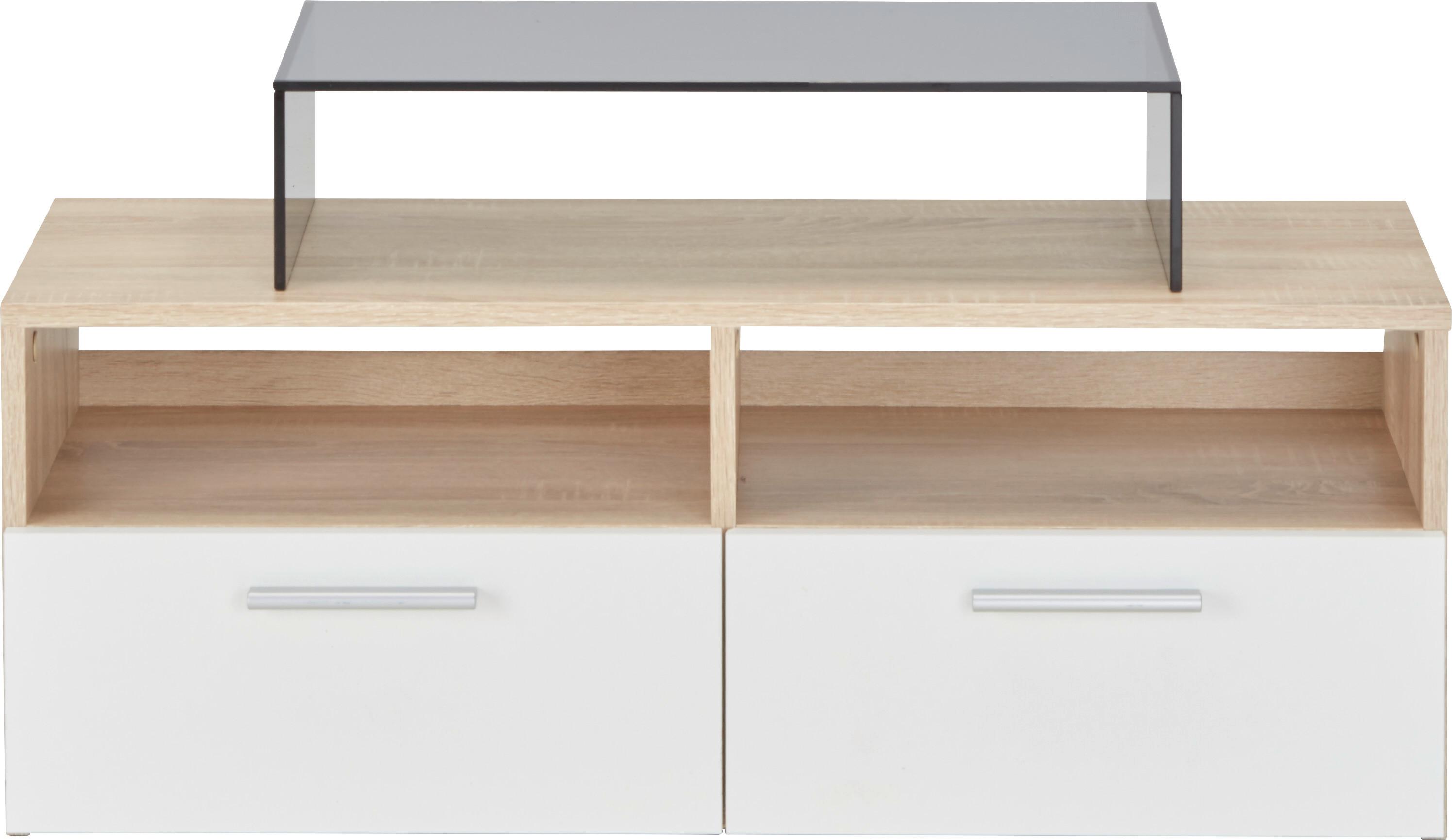 Lowboard in Weiß/Eichefarben - Eichefarben/Silberfarben, MODERN, Holzwerkstoff/Kunststoff (95/35/36cm) - Modern Living