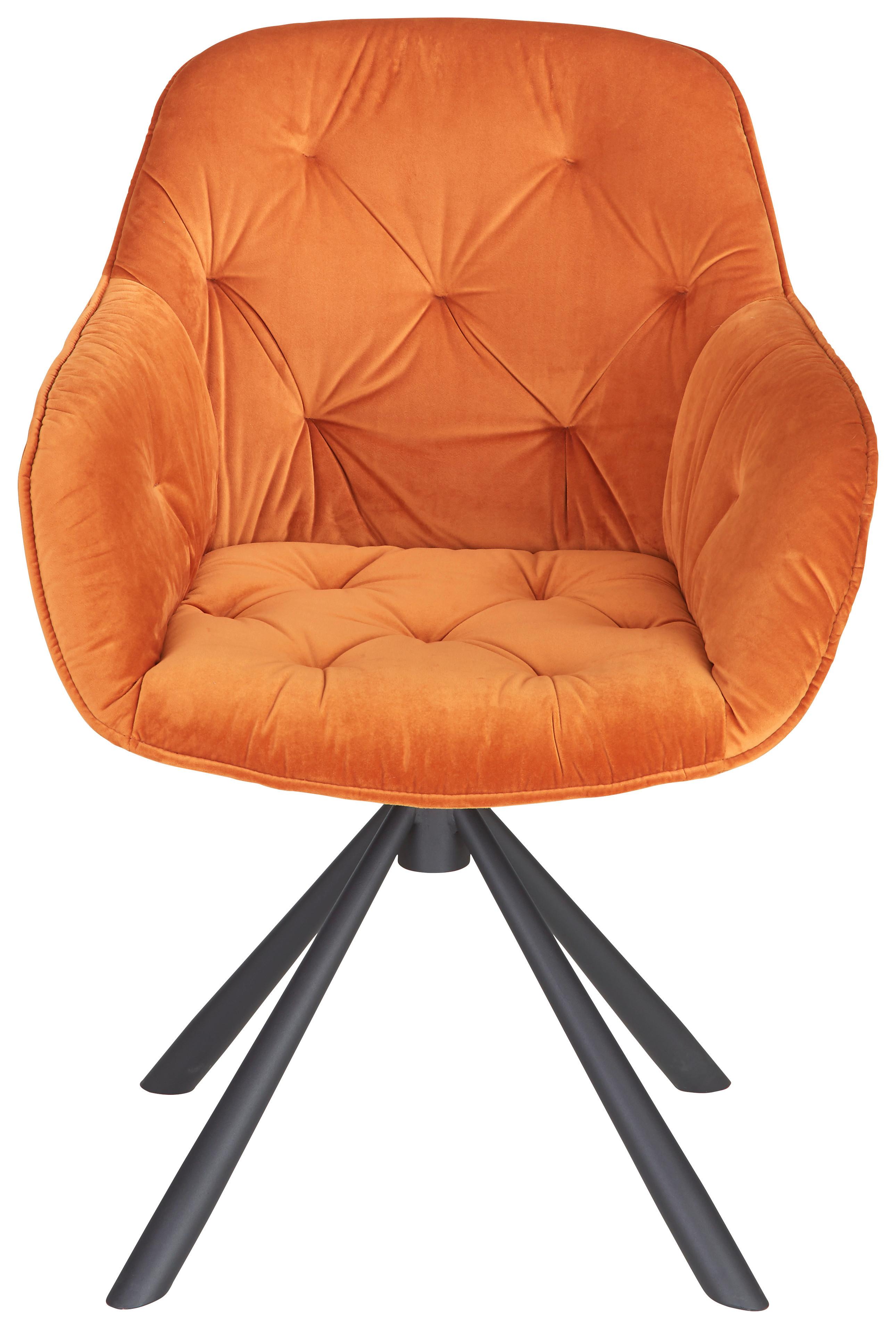Armlehnstuhl Eileen in Orange Samt - Schwarz/Orange, LIFESTYLE, Textil/Metall (68/86/64cm) - Mömax