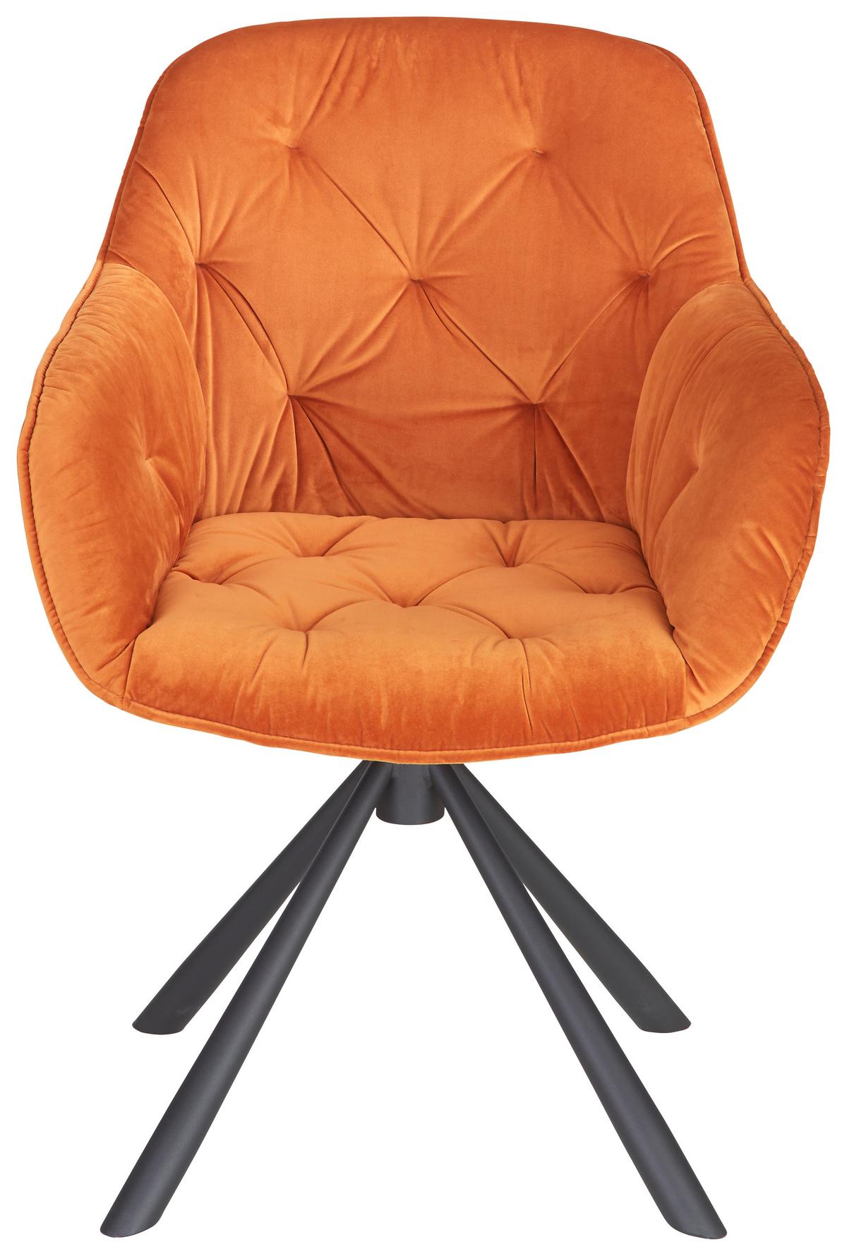 Armlehnstuhl Eileen aus Samt in Orange - Schwarz/Orange, Lifestyle, Textil/Metall (68/86/64cm) - Premium Living