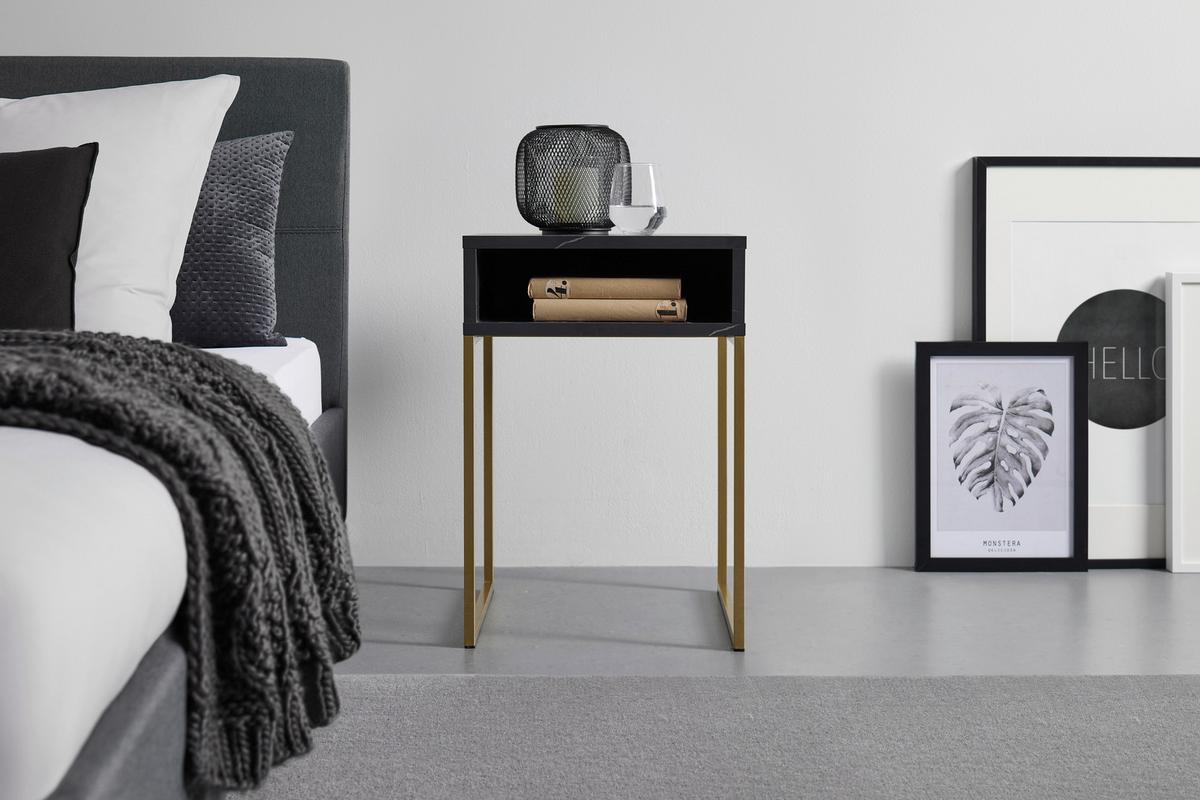 Nočna Omarica Golden, Črna, Zlata - zlate barve/črna, kovina/leseni material (40/59/39cm) - Premium Living