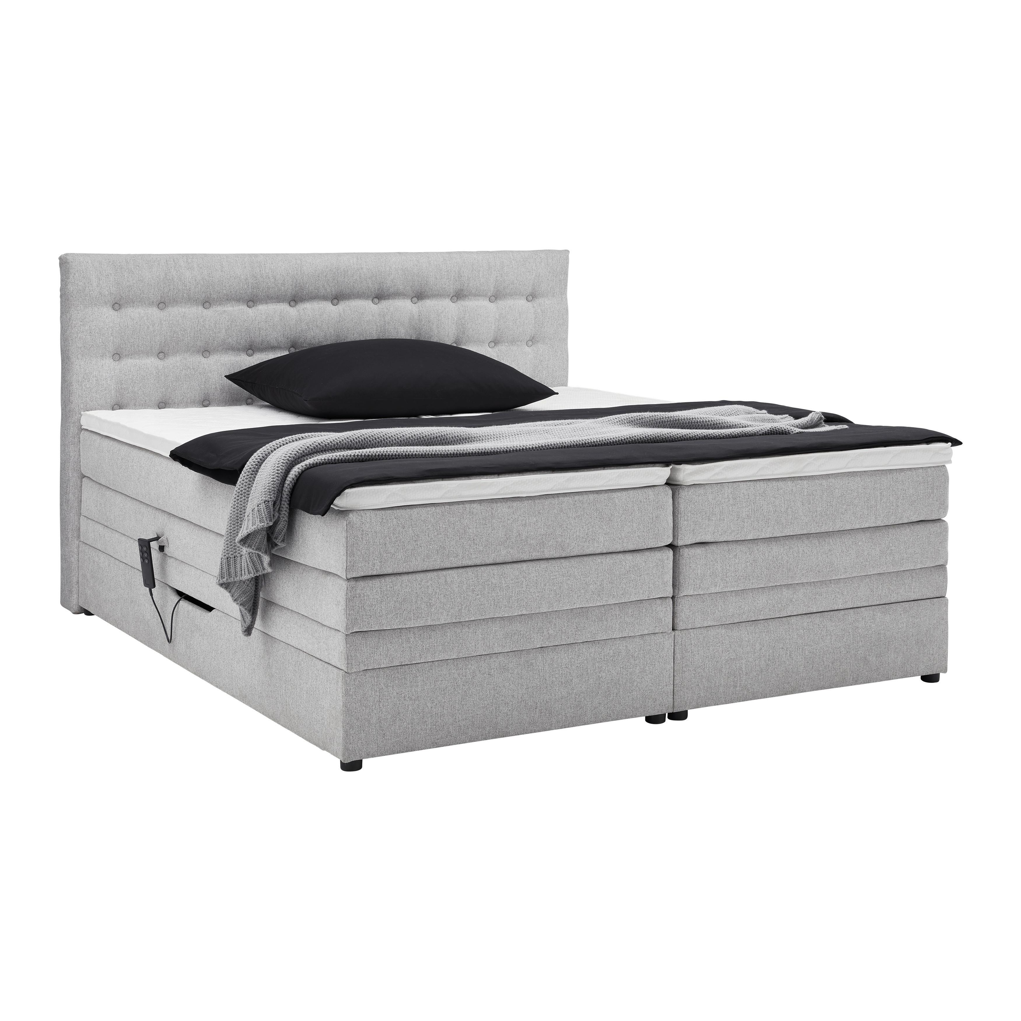 Boxspringbett Luzern Hellgrau ca. 180x200cm - Hellgrau/Schwarz, KONVENTIONELL, Kunststoff/Textil (180/200cm) - Premium Living